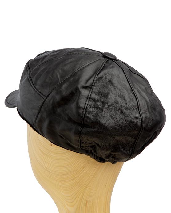 Classic Black Leather Newsboy Cap, Eight-Panel Gatsby Cap, Genuine Leather Hat.