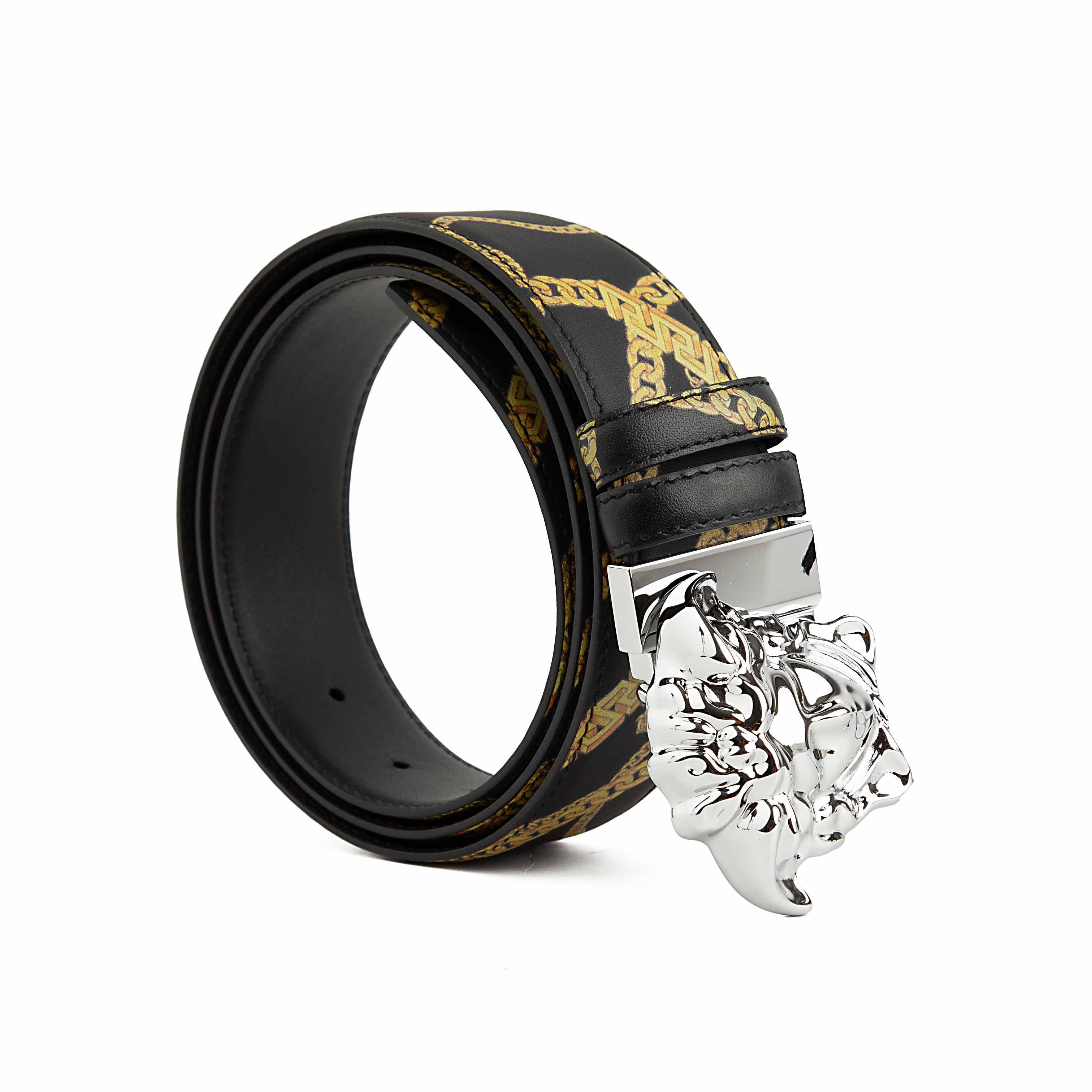 This statement belt is a masterclass in Italian luxury, featuring the legendary 3D Medusa head buckle in a brilliant, polished silver-tone finish.