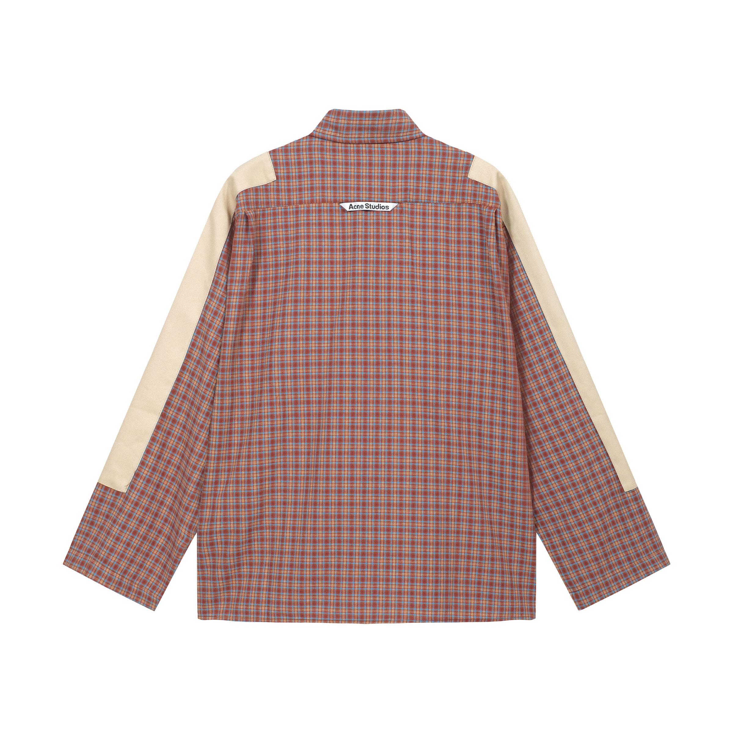 Acne Studios Men's Rust Plaid Shirt - Beige Contrast Panels