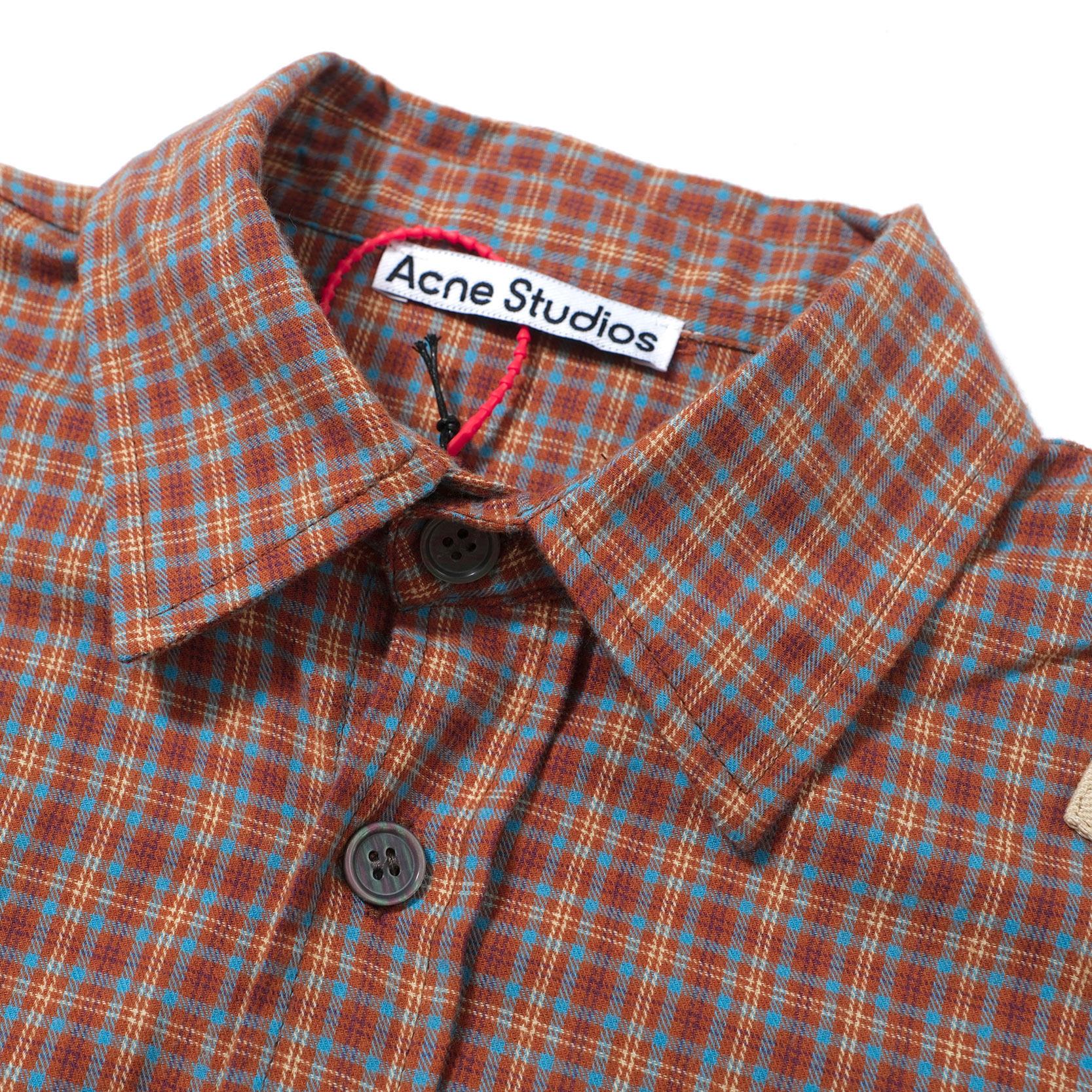 Acne Studios Men's Rust Plaid Shirt - Beige Contrast Panels