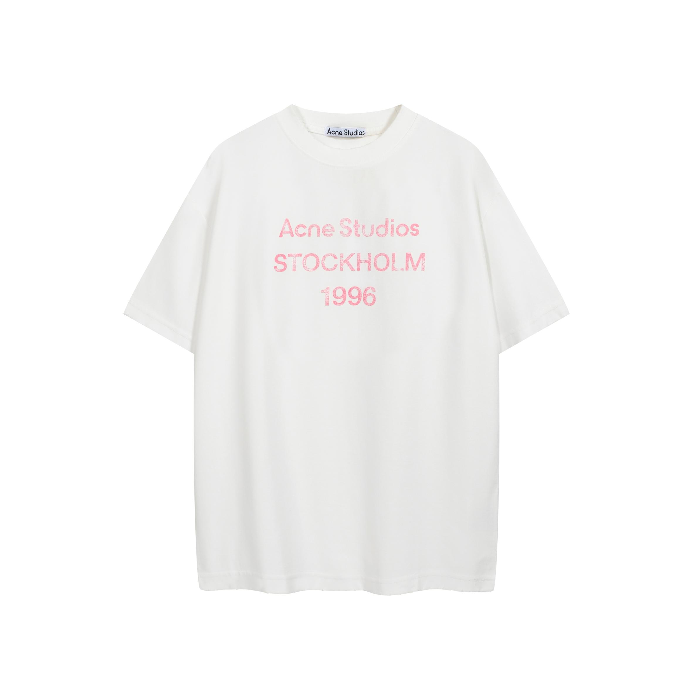 Acne Studios 1996 Logo T-Shirt - White, Pink Print, Unisex Fit