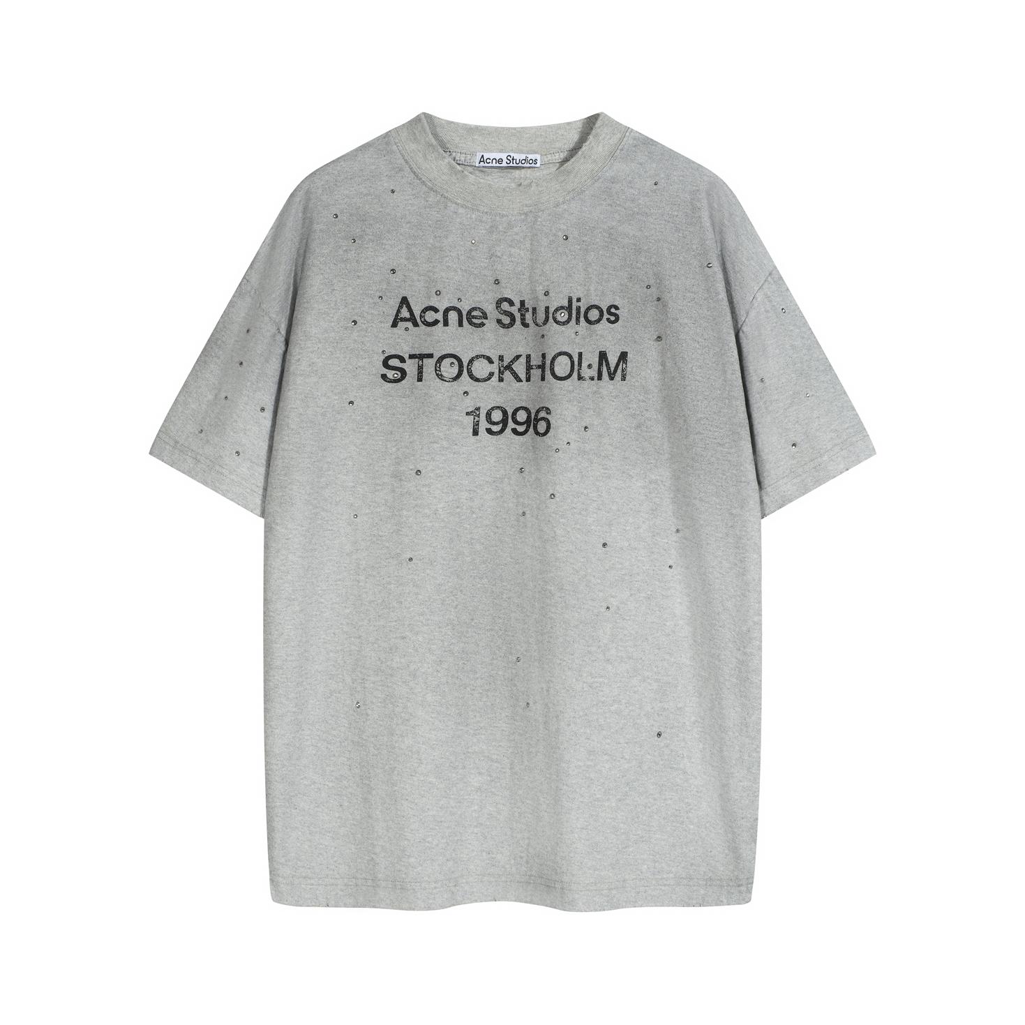 Acne Studios Rhinestone 1996 T-Shirt - White, Unisex Relaxed Fit