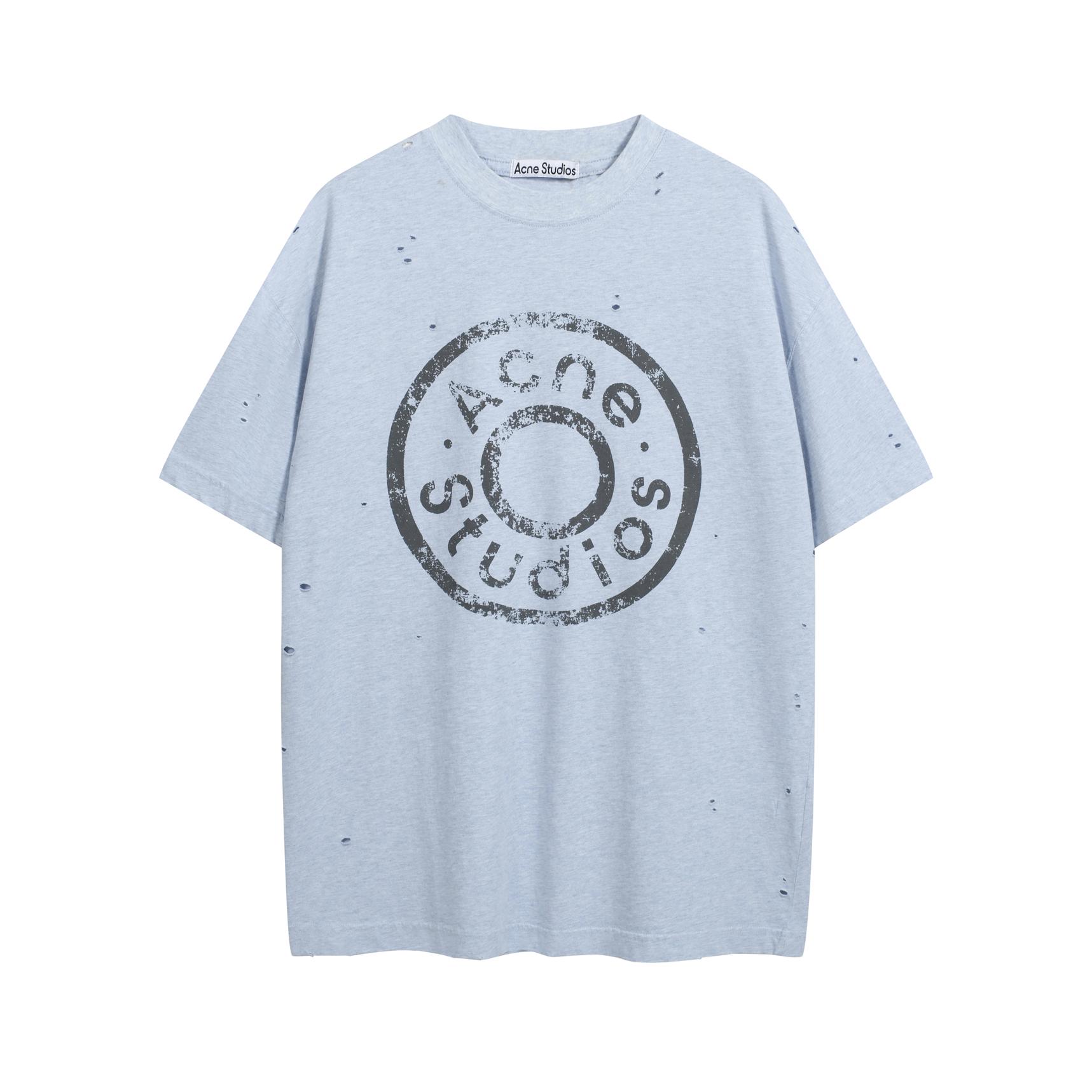Acne Studios '1996 Stockholm' Distressed Logo T-Shirt - Sprayed Light Blue