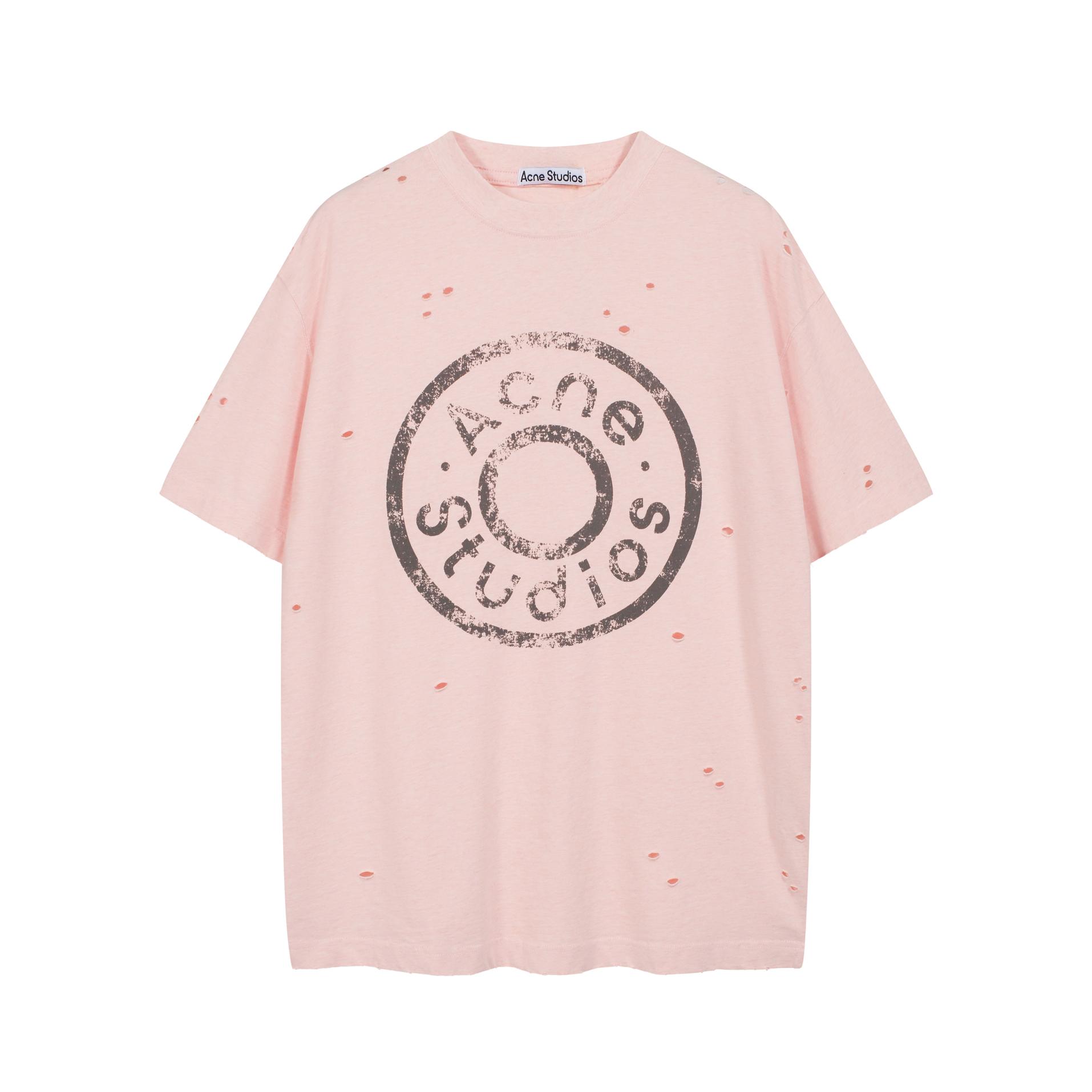 Acne Studios Distressed Stamp Logo T-Shirt - Pale Pink (47)