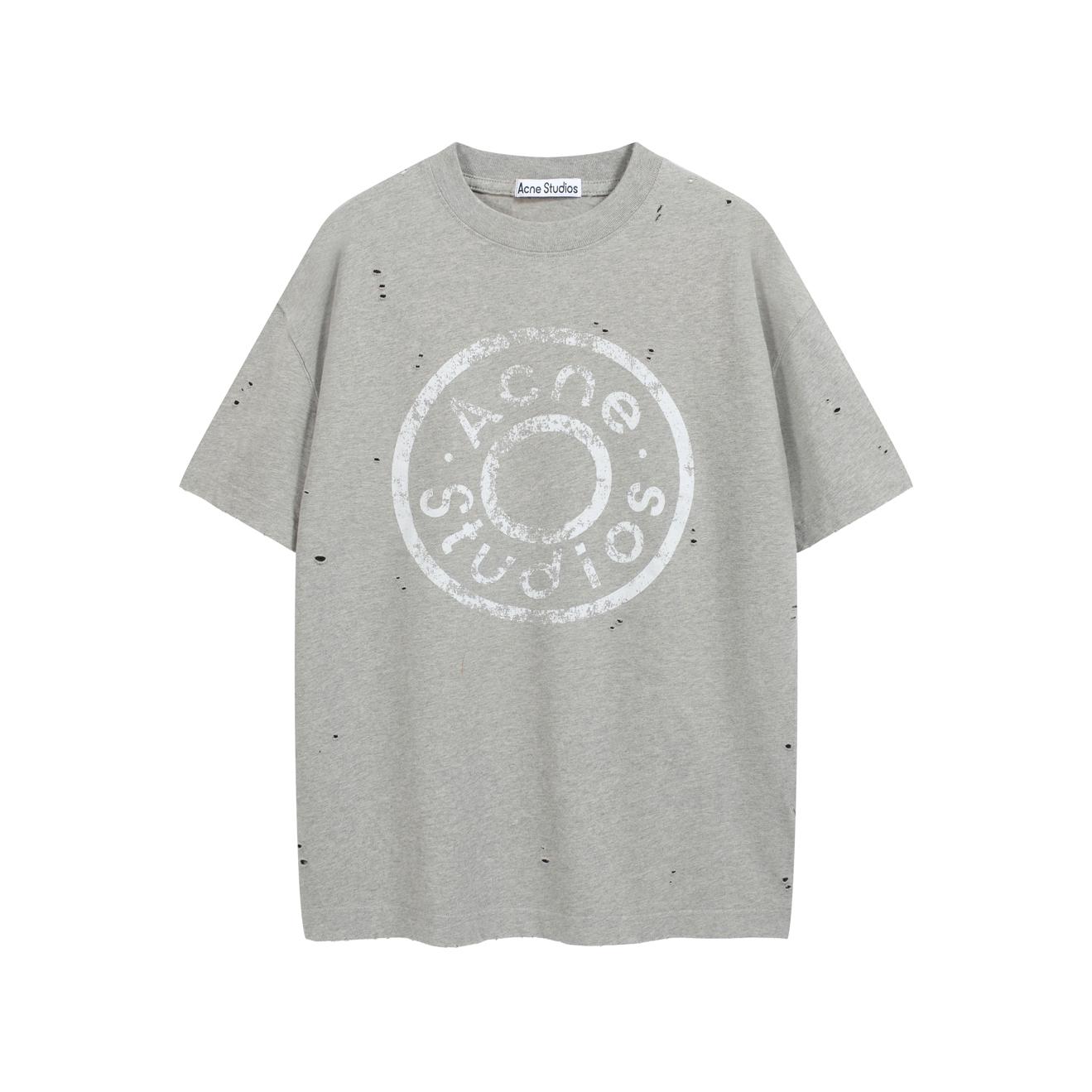 Acne Studios Relaxed Fit Distressed Stamp Logo T-Shirt (Multi-Colour)