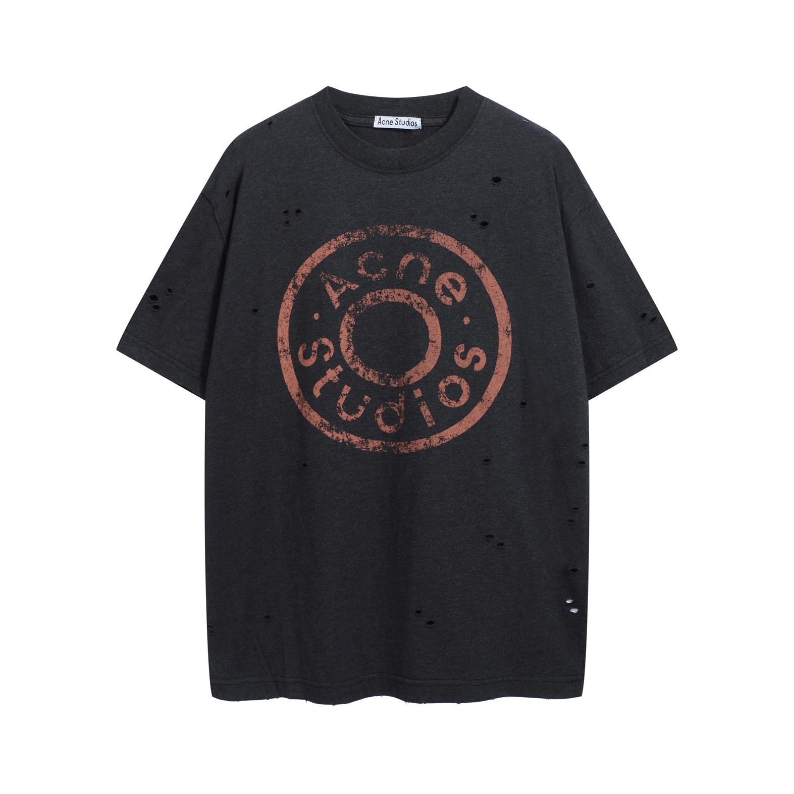 Acne Studios Relaxed Fit Distressed Stamp Logo T-Shirt