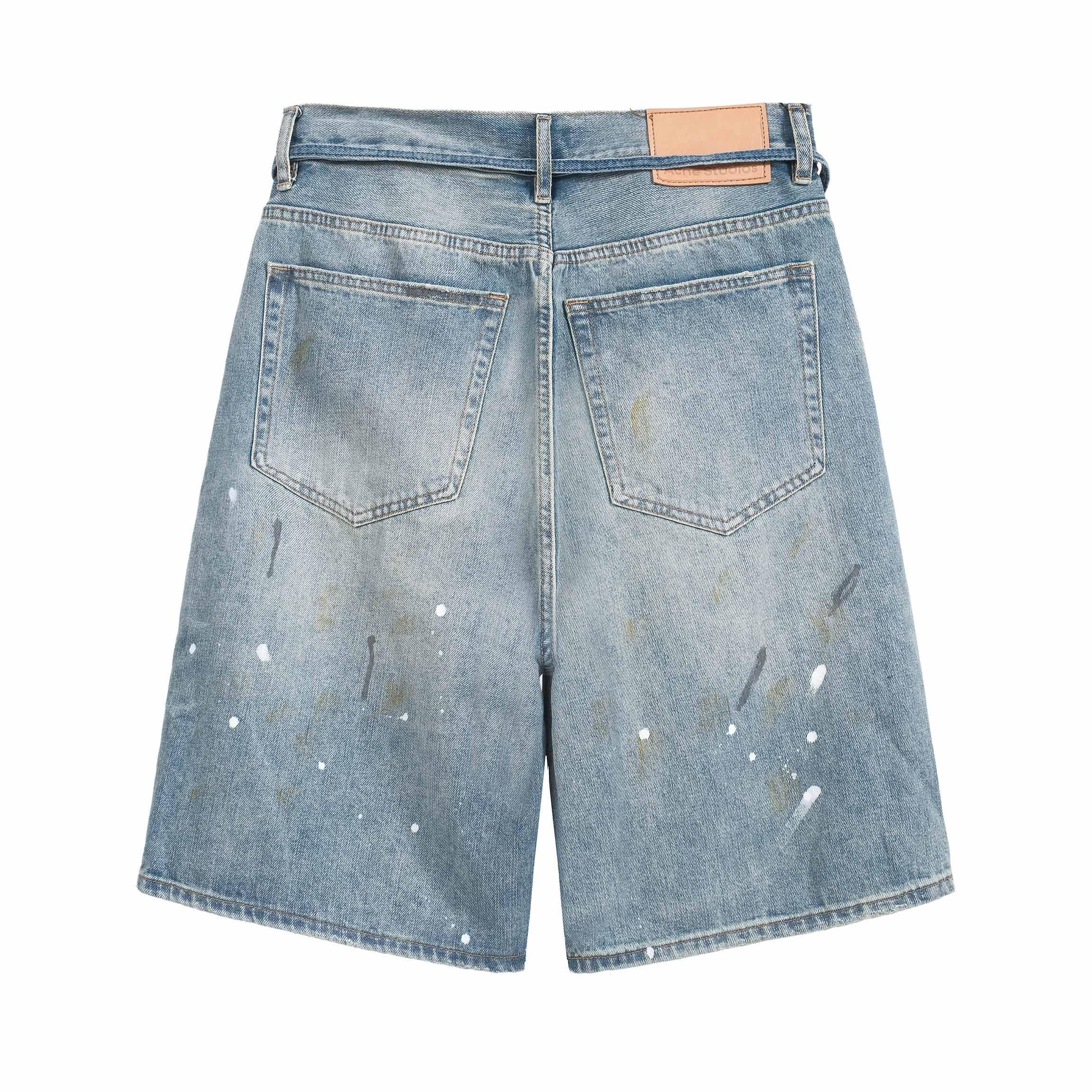 Acne Studios Light Blue Distressed Paint-Splatter Denim Shorts