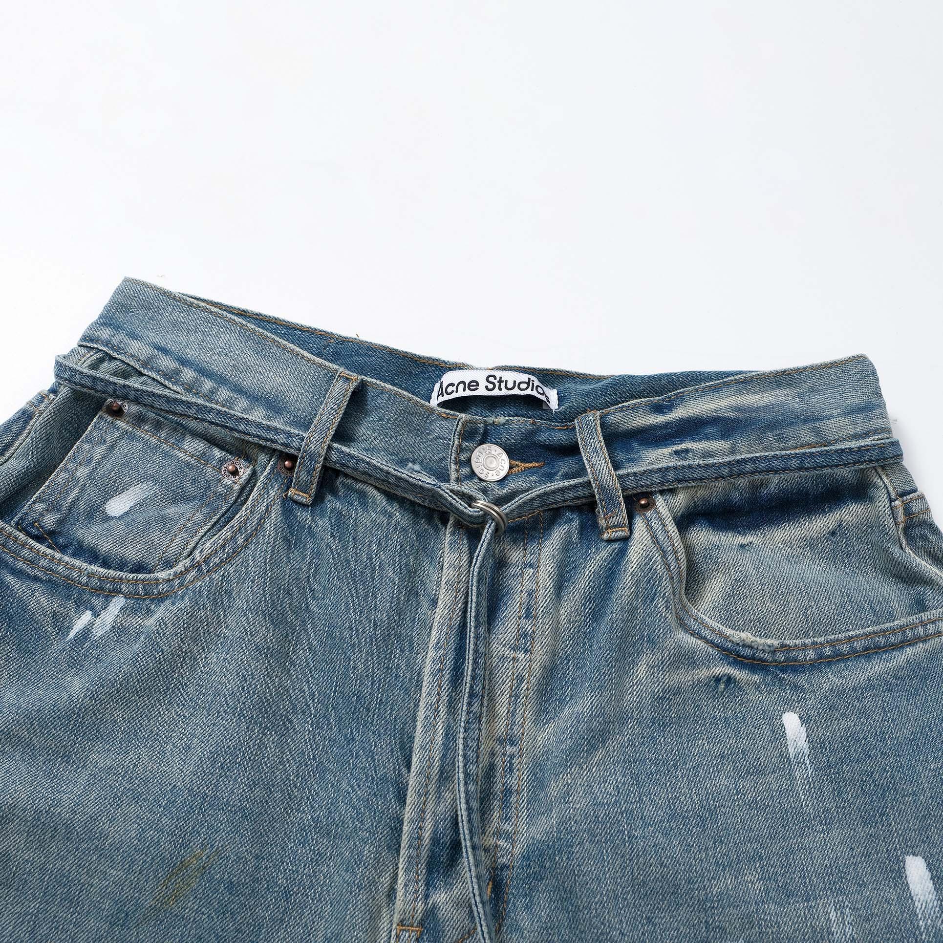 Acne Studios Light Blue Distressed Paint-Splatter Denim Shorts