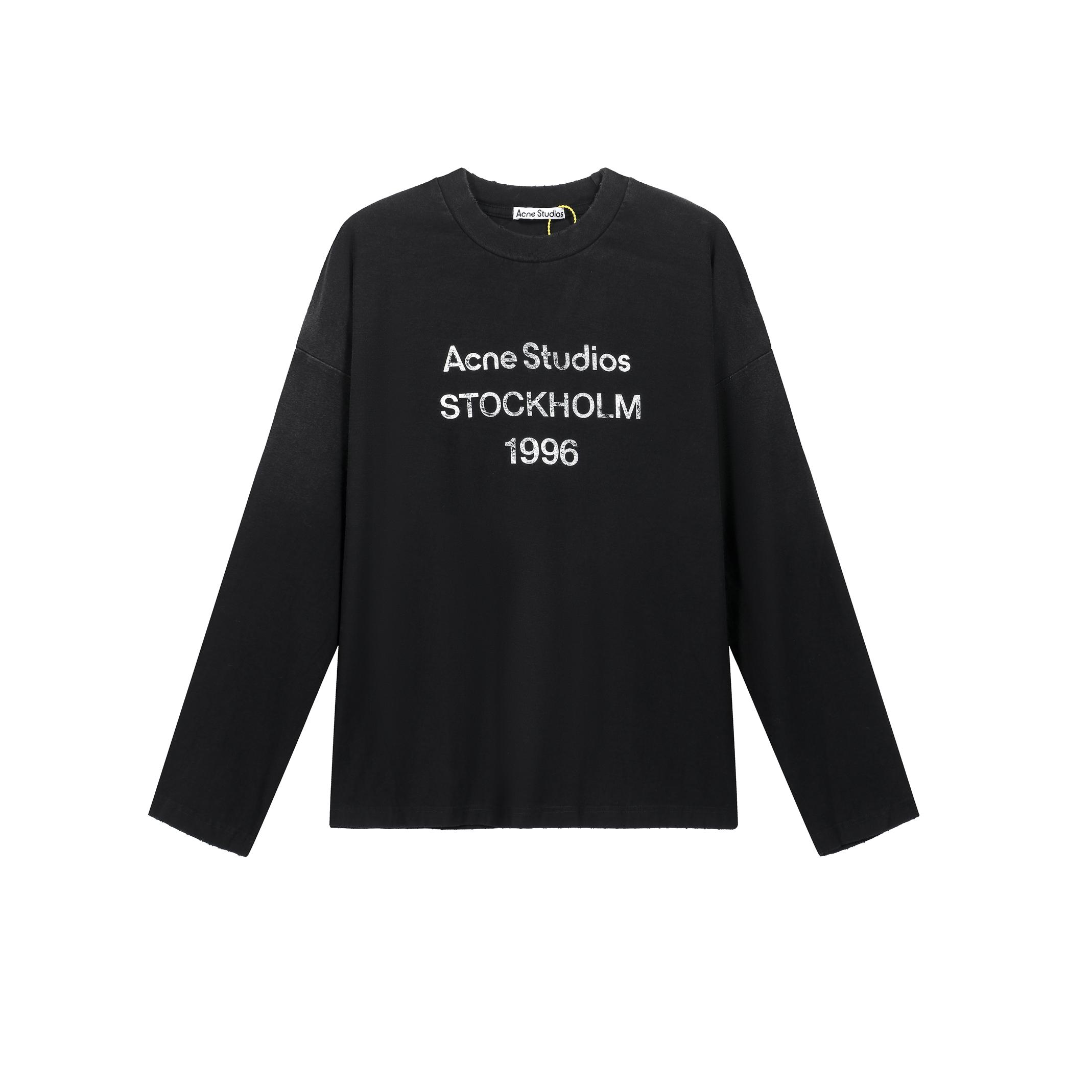 Acne Studios Unisex Washed Black '1996' Logo Long-Sleeve