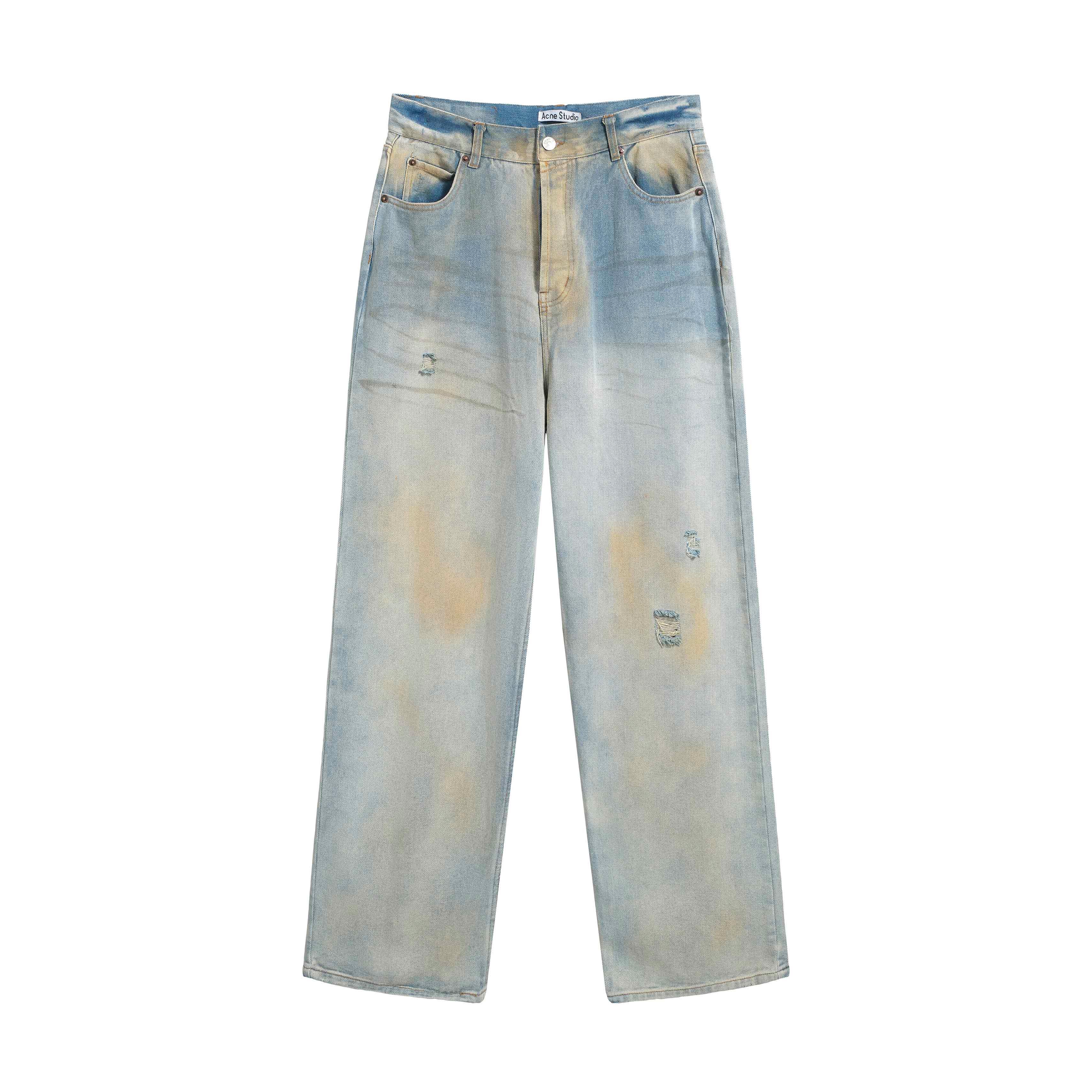 Acne Studios Loose Fit Mud-Stain Distressed Denim Jeans