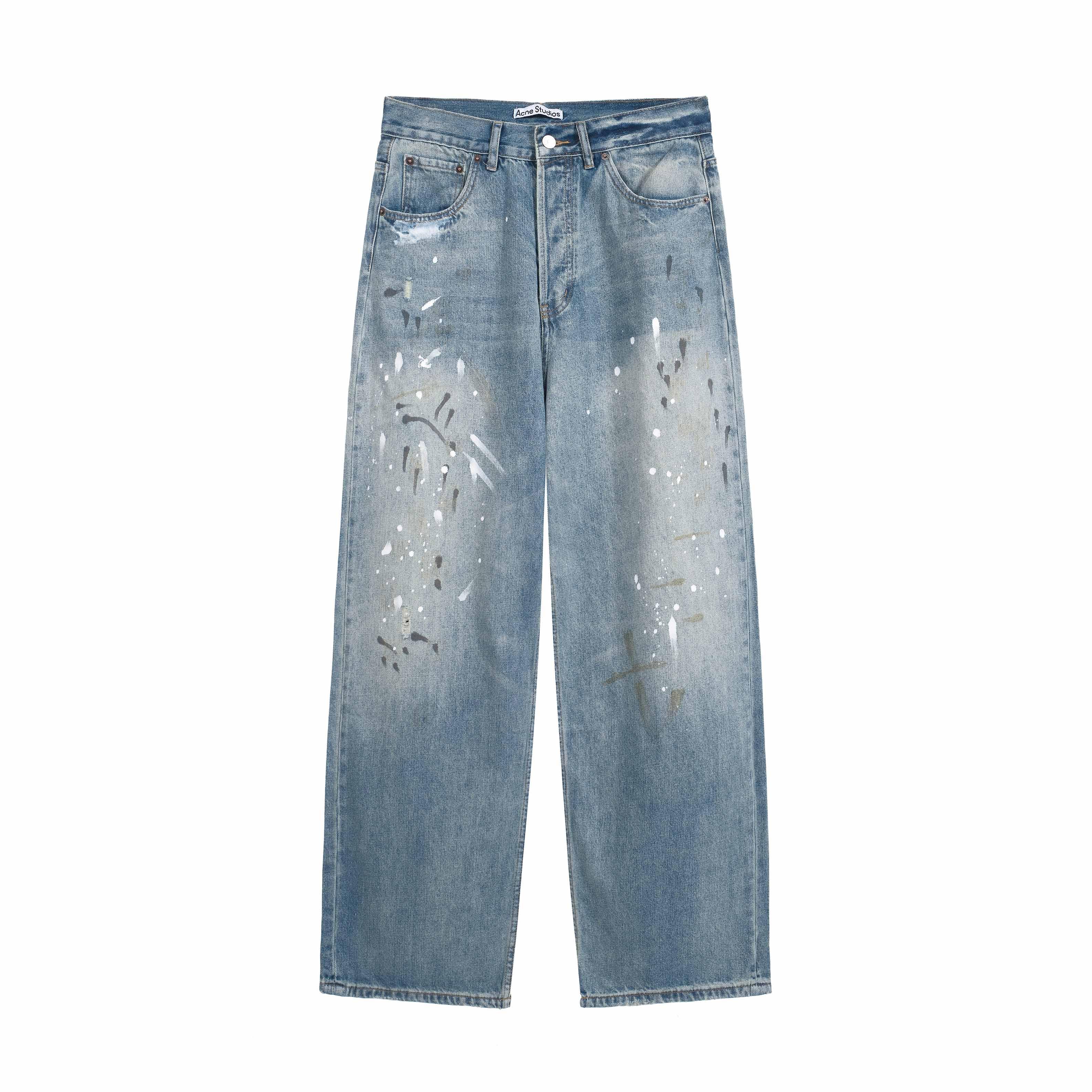 Acne Studios Paint-Splatter Loose Fit Denim Jeans - Blue Wash