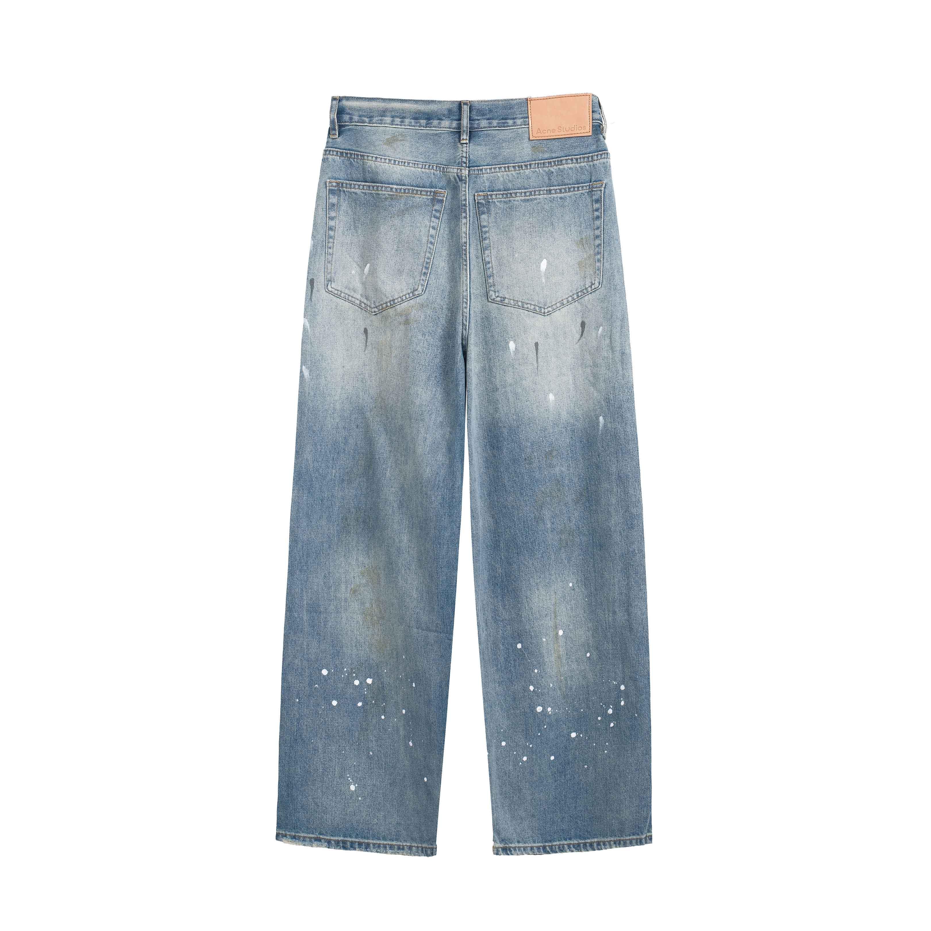 Acne Studios Paint-Splatter Loose Fit Denim Jeans - Blue Wash