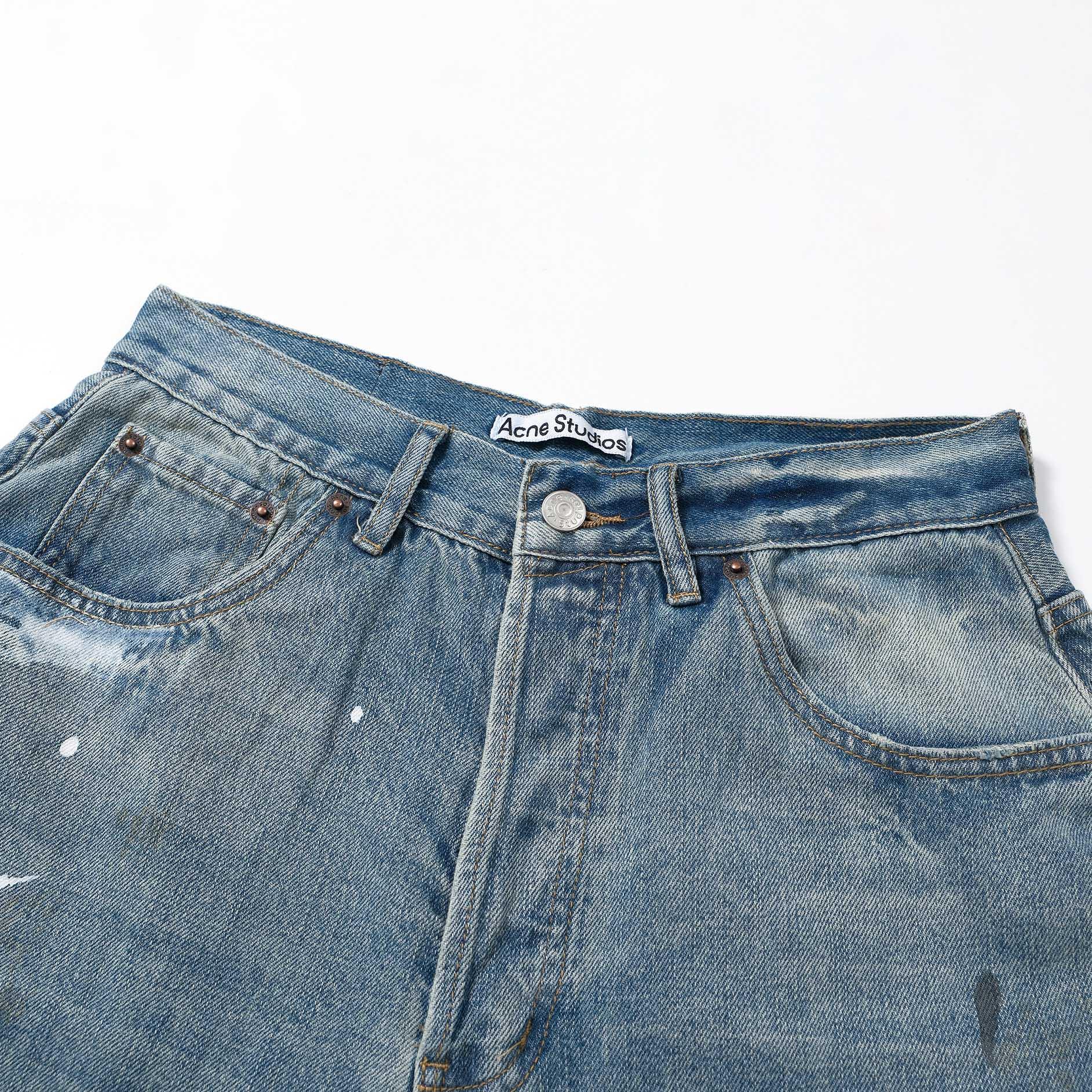 Acne Studios Paint-Splatter Loose Fit Denim Jeans - Blue Wash