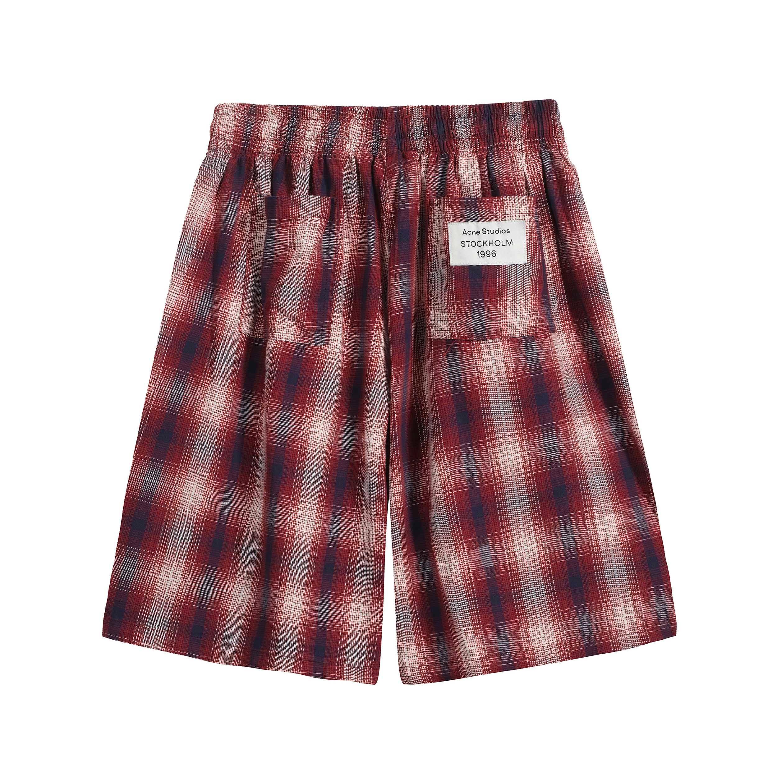 Acne Studios Red Plaid Drawstring Shorts - Unisex Relaxed Fit