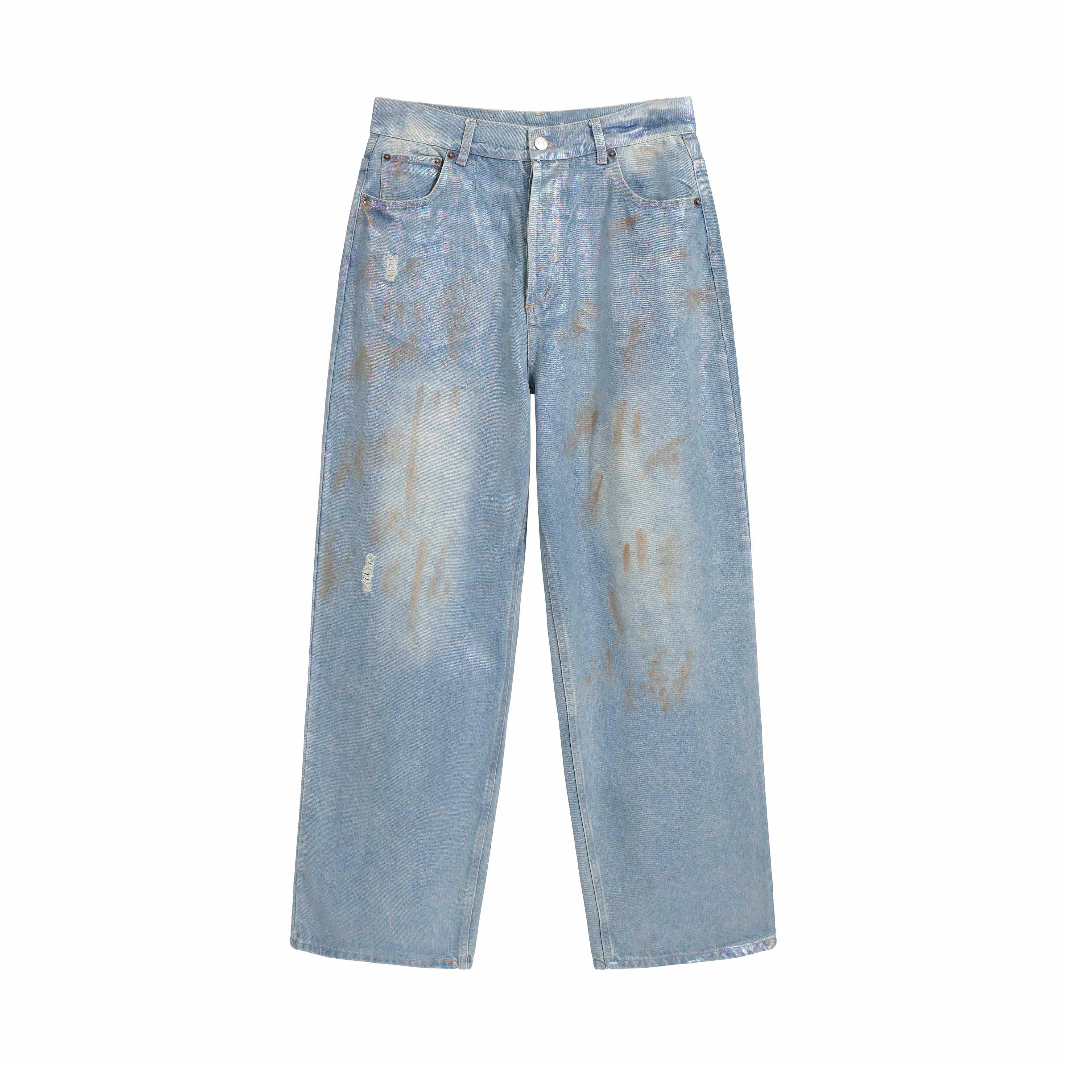 Acne Studios Silver Iridescent Loose Fit Distressed Denim Jeans
