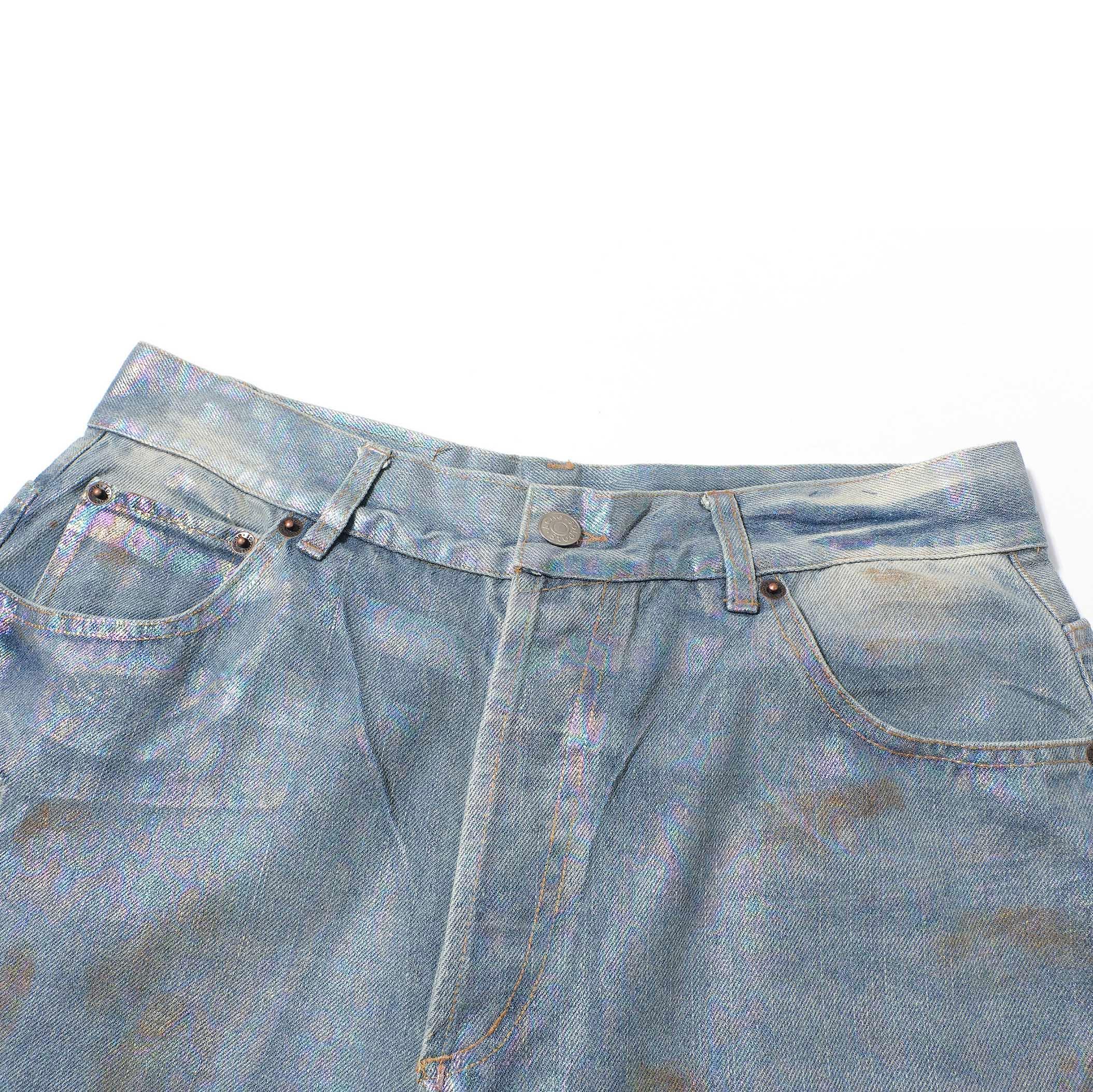 Acne Studios Silver Iridescent Loose Fit Distressed Denim Jeans