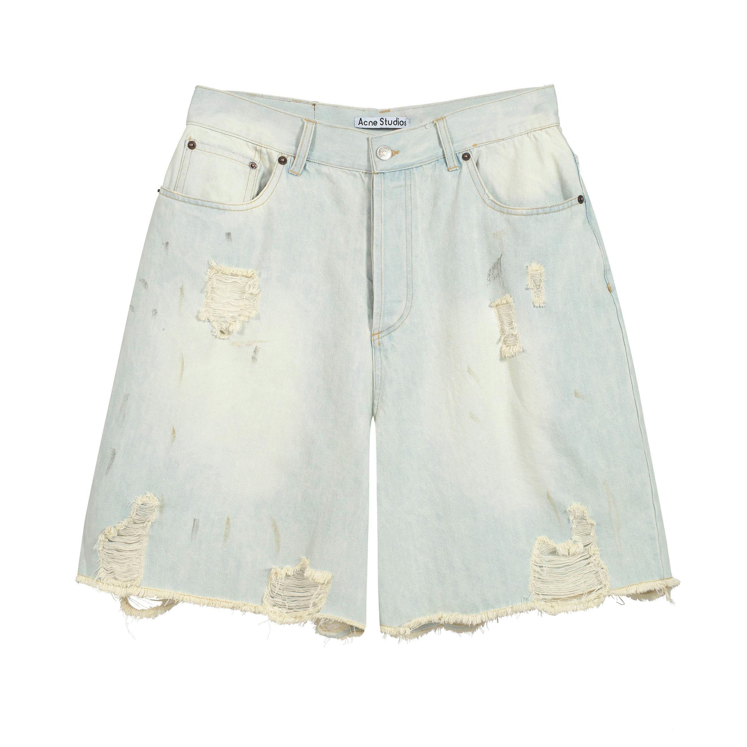 Acne Studios Bleach Wash Distressed Raw Hem Denim Shorts