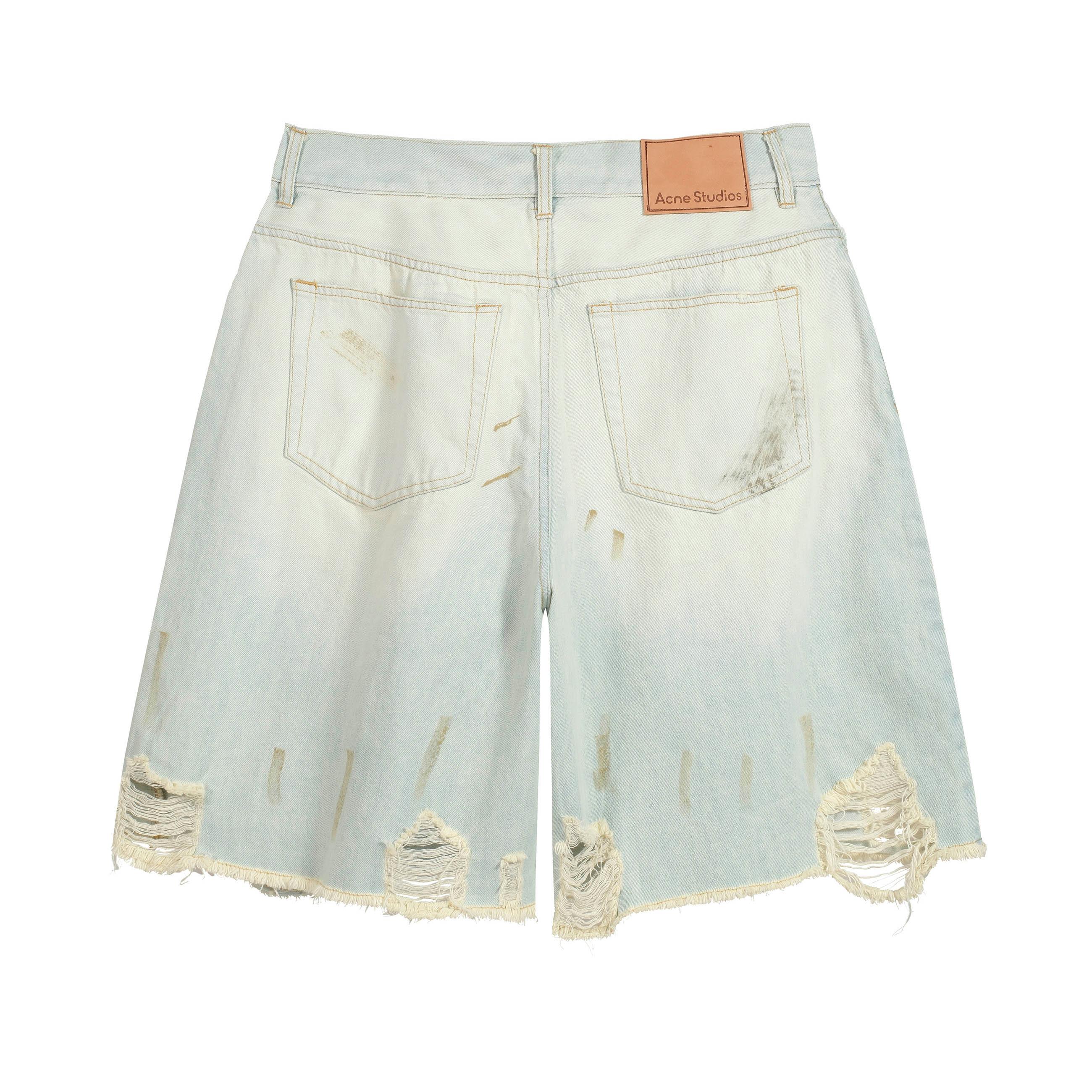 Acne Studios Bleach Wash Distressed Raw Hem Denim Shorts