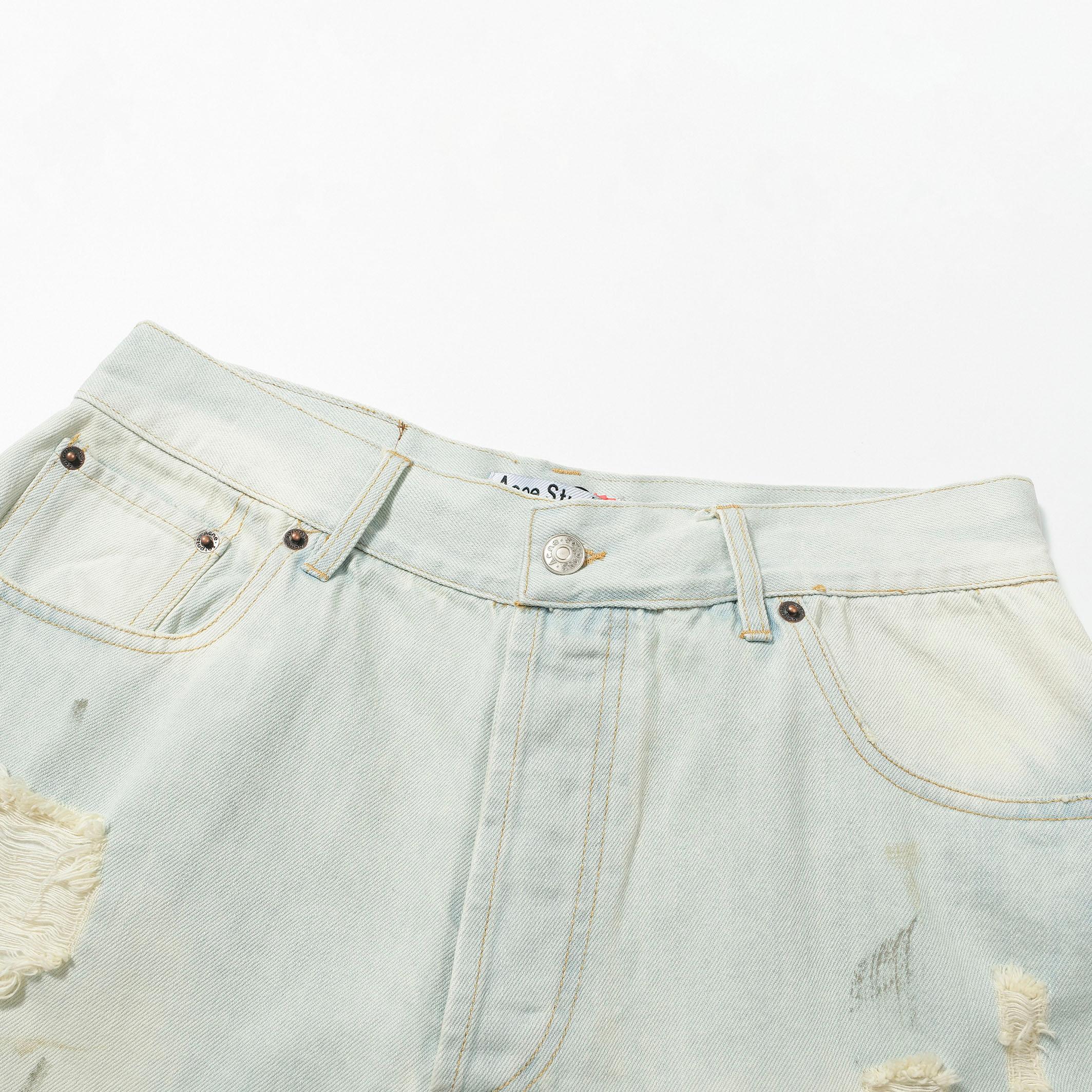 Acne Studios Bleach Wash Distressed Raw Hem Denim Shorts