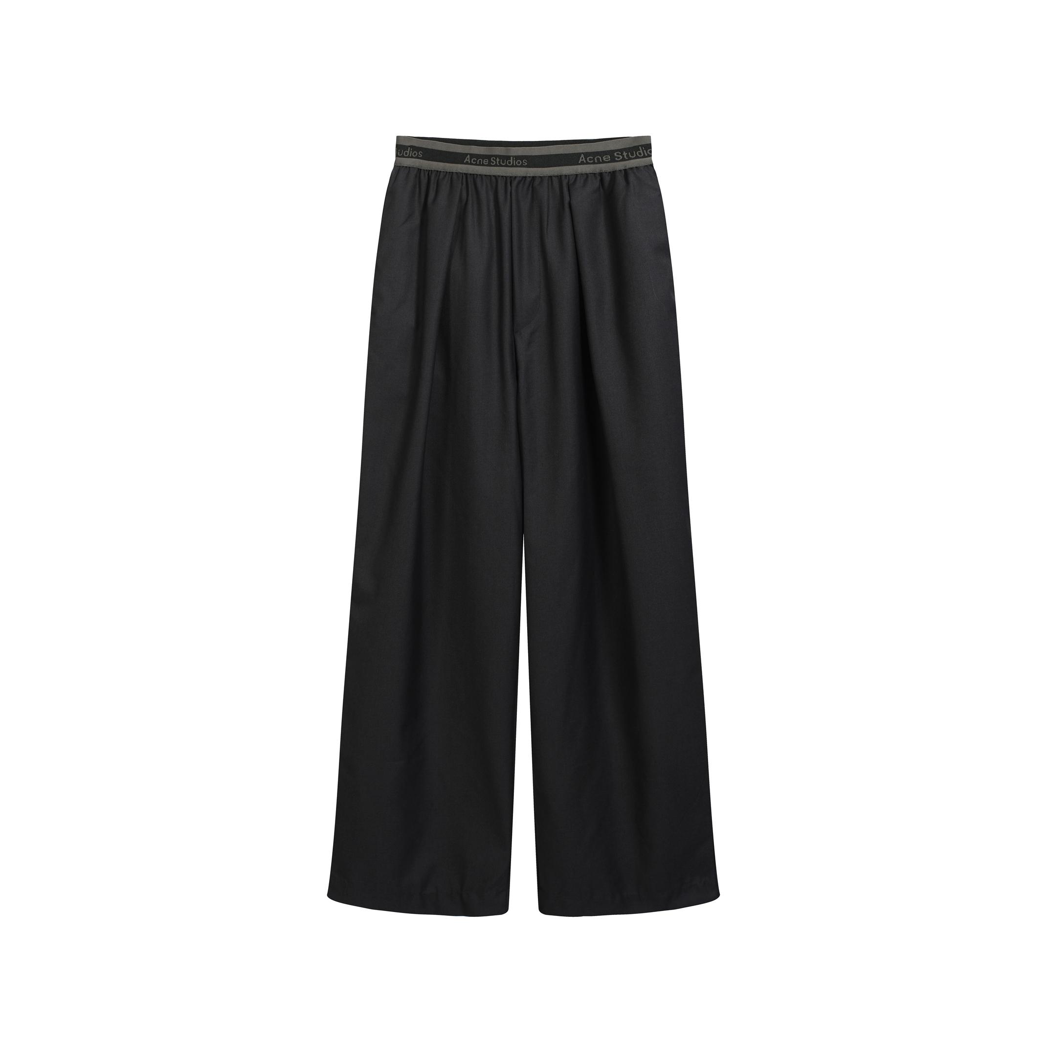 Acne Studios Black Wide-Leg Wool Trousers Branded Waistband