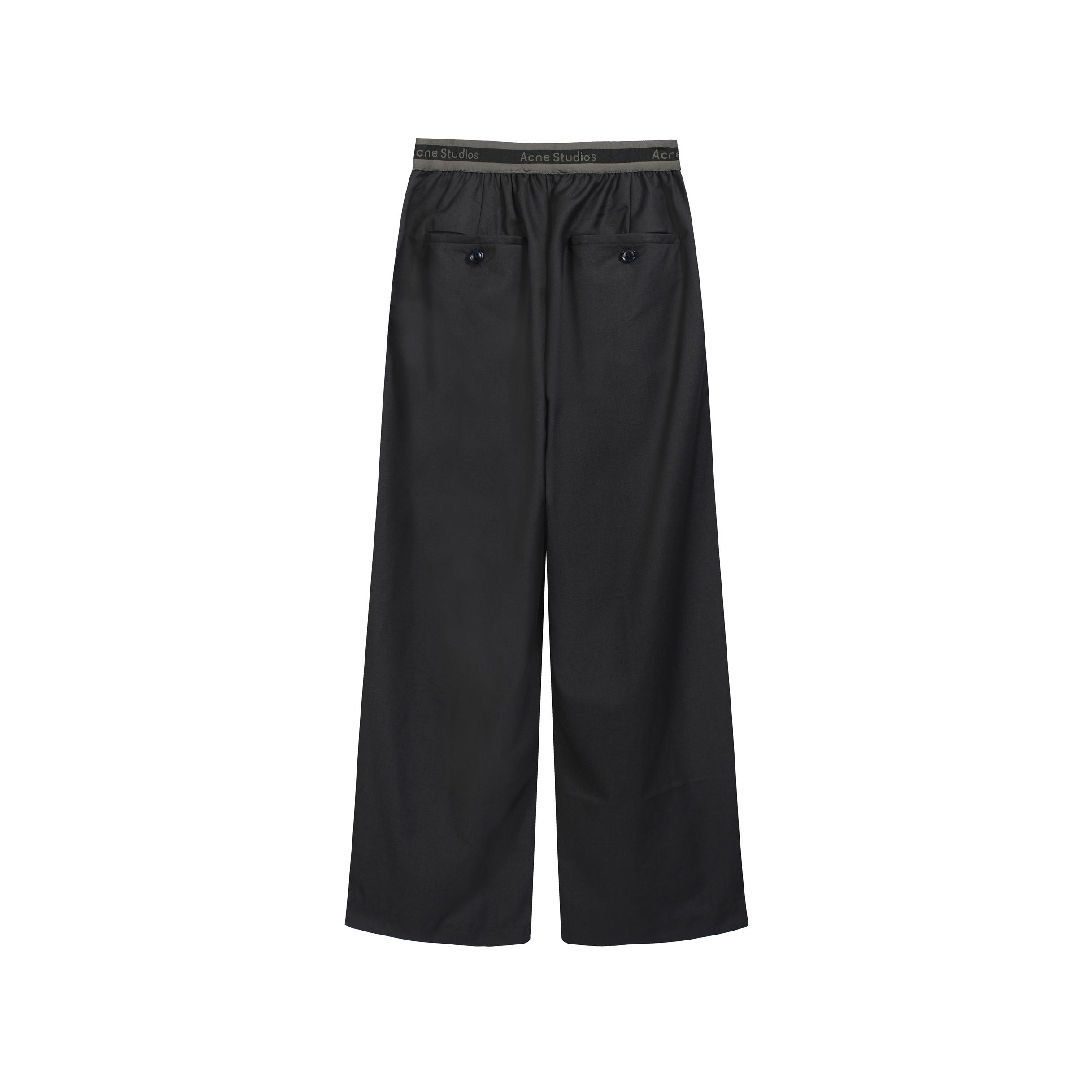 Acne Studios Black Wide-Leg Wool Trousers Branded Waistband