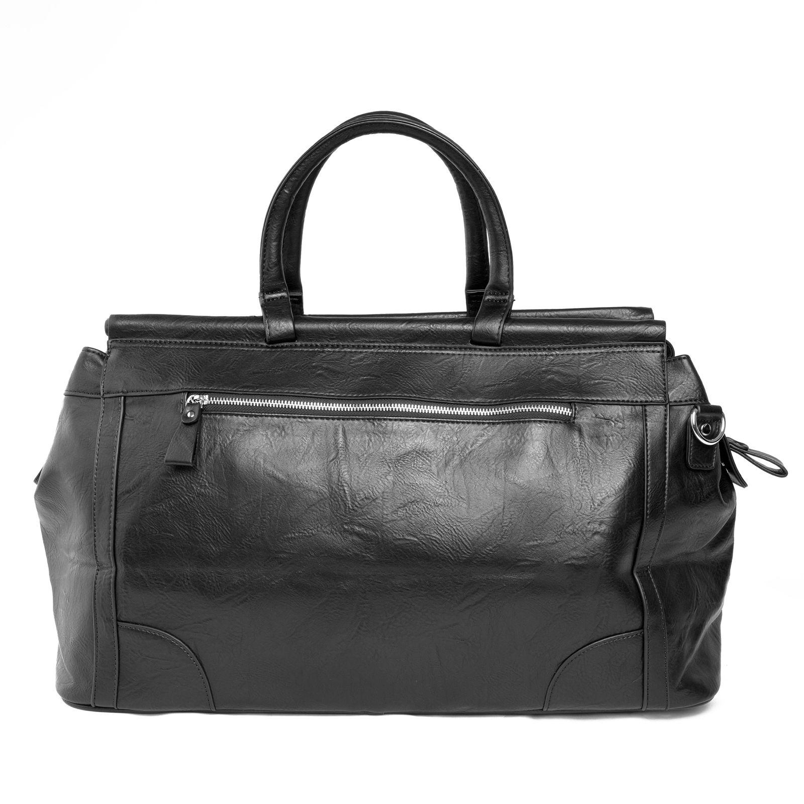 Classic Faux Leather Travel Duffel Bag - Black Unisex