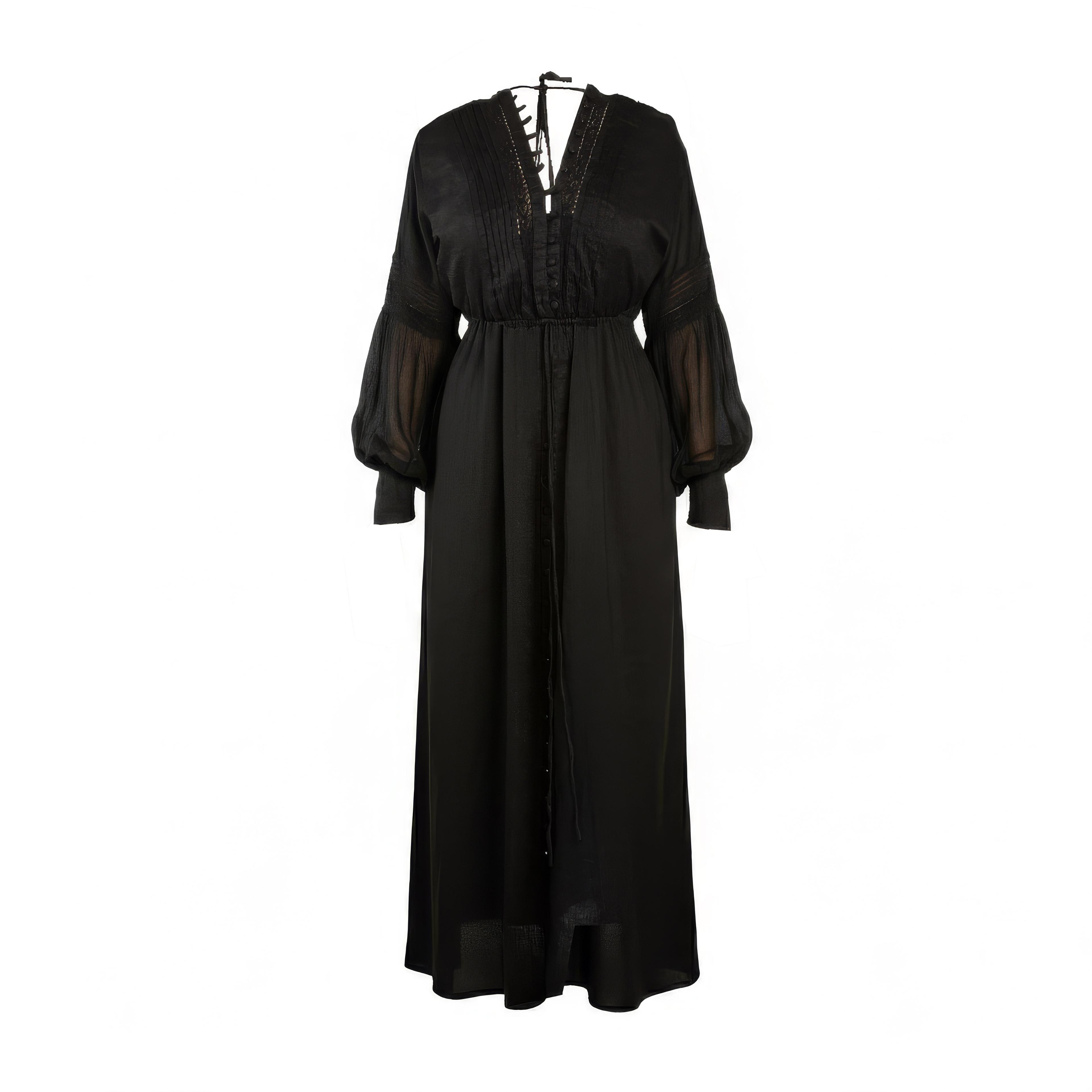 Agu & Sons Ltd Black Lace Maxi Dress with Lantern Sleeves 