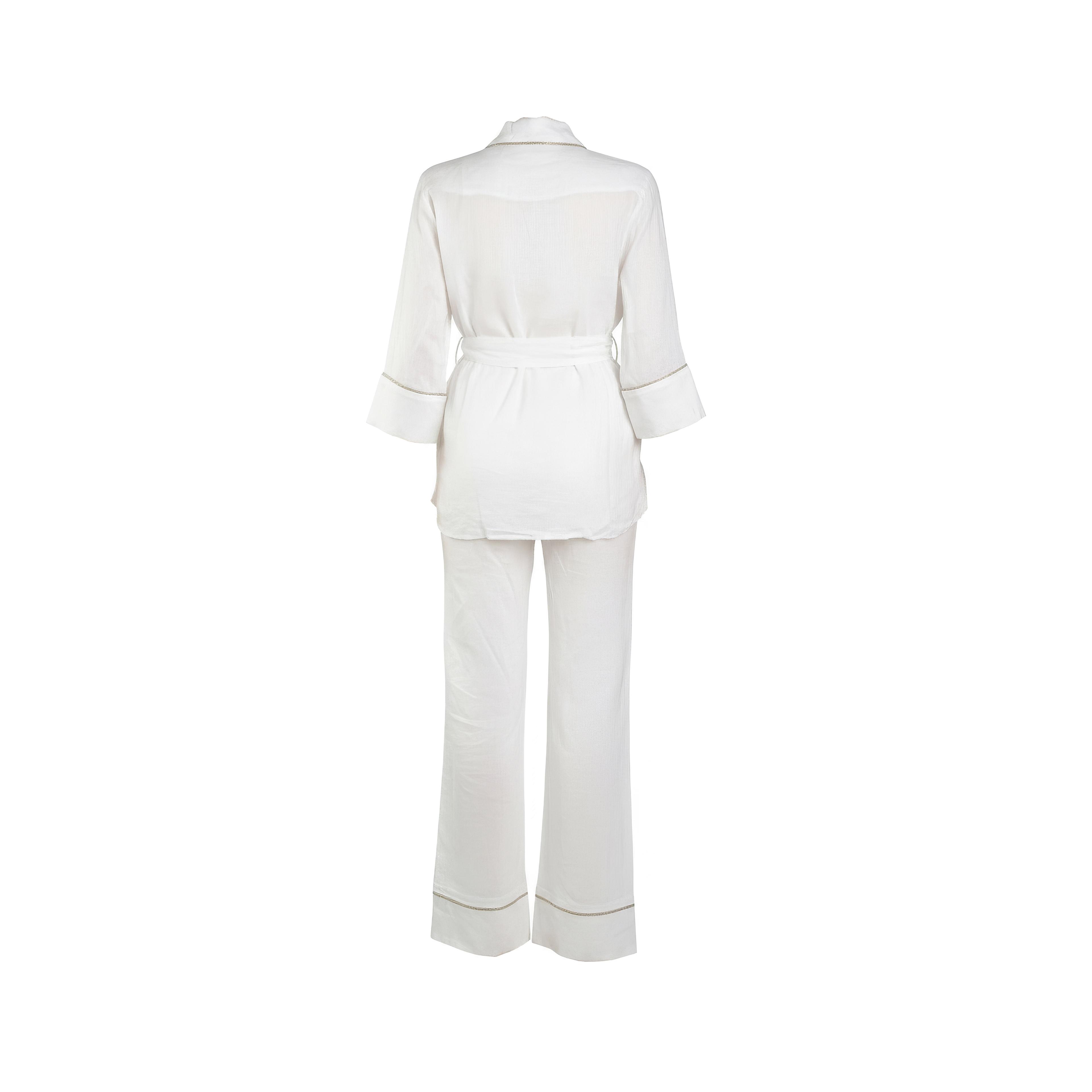 White Linen Wrap Jacket & Trouser Set | Agu & Sons Ltd