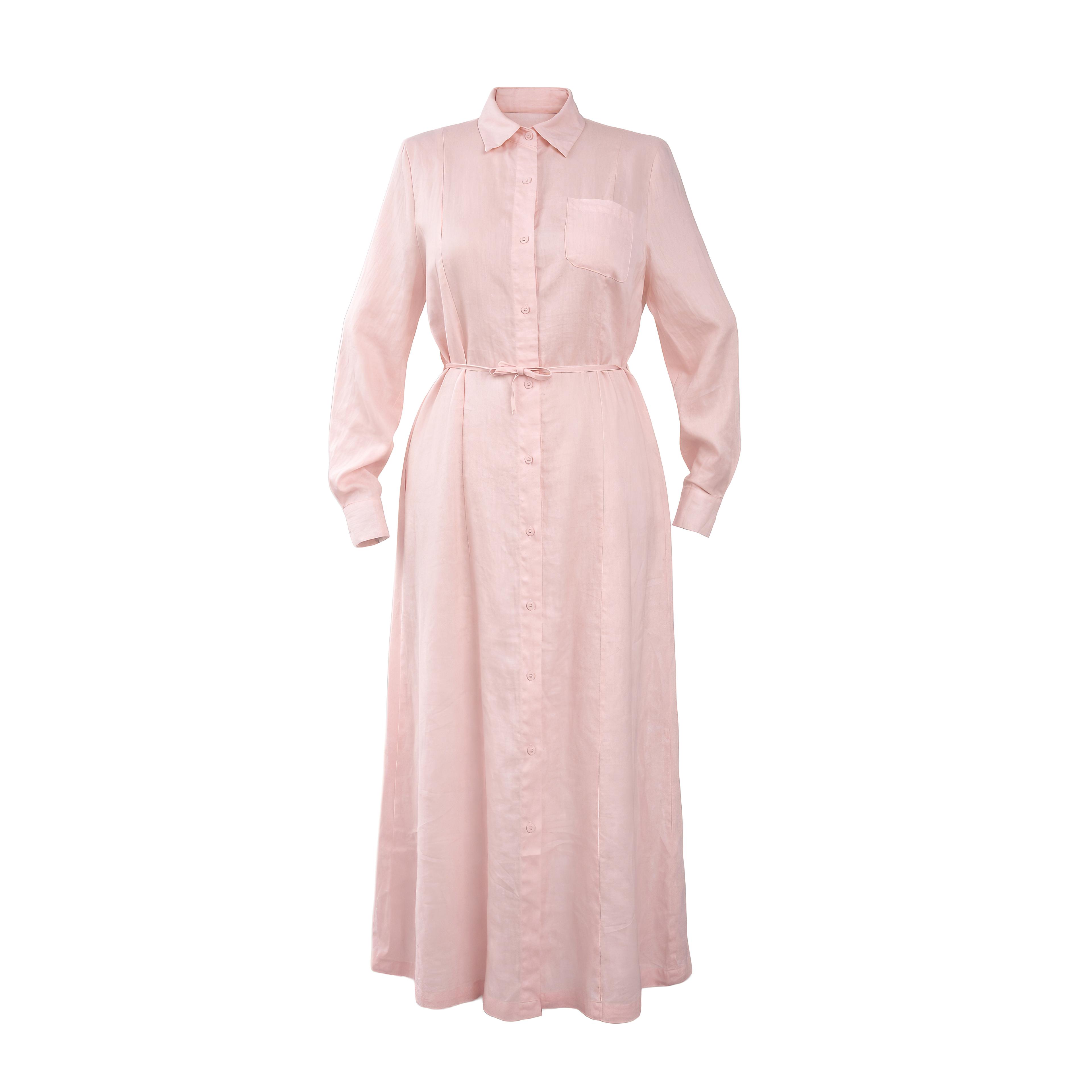 Pink Linen Maxi Shirt Dress | Designer Gown by Agu & Sons Ltd