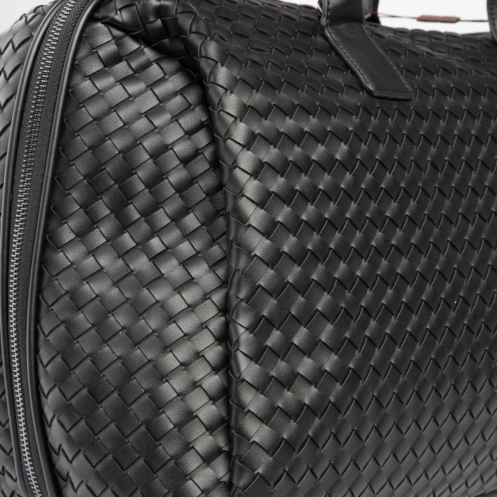 Bottega Veneta Intrecciato Black Leather Weekender Bag