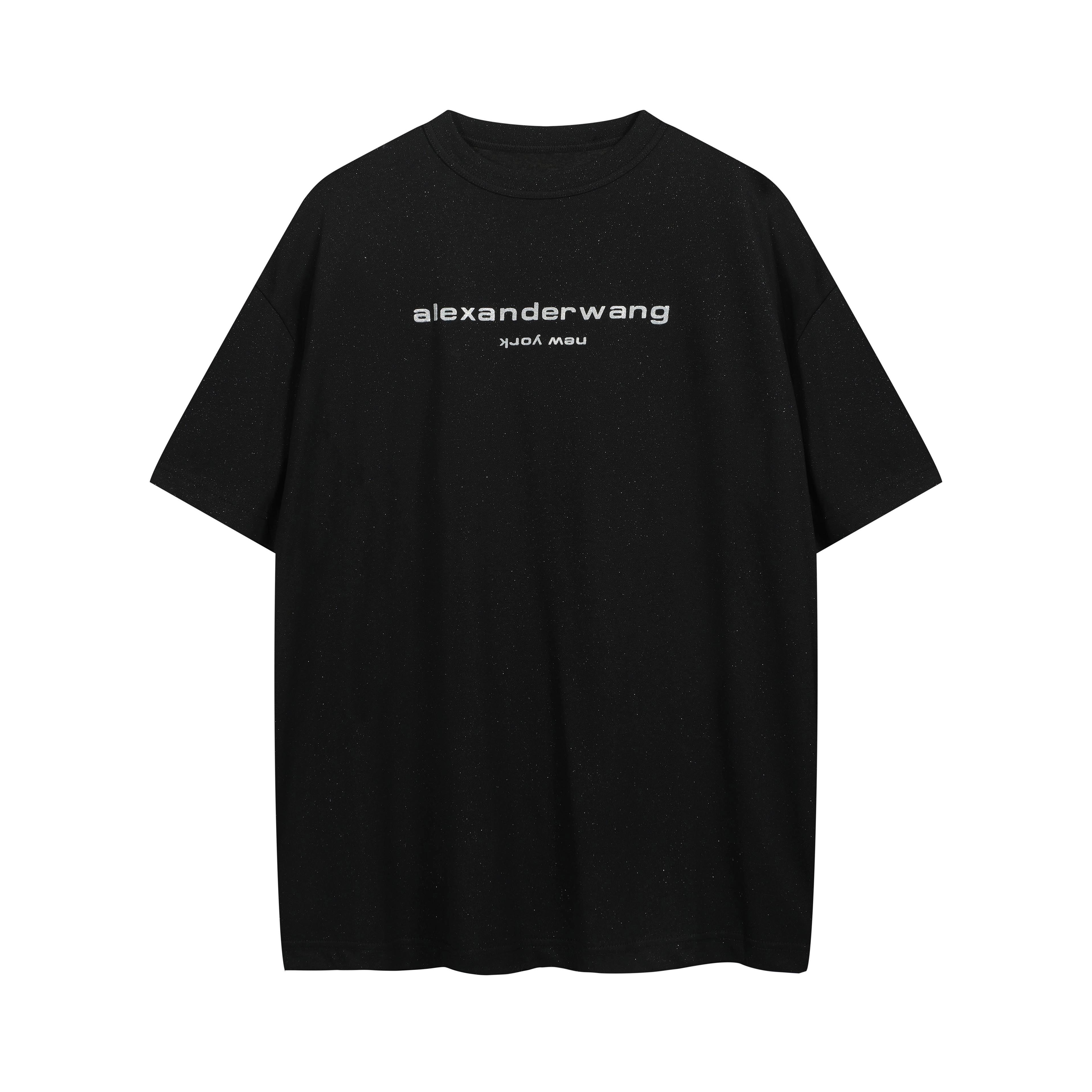 Alexander Wang Black Glitter Logo Relaxed Fit T-Shirt