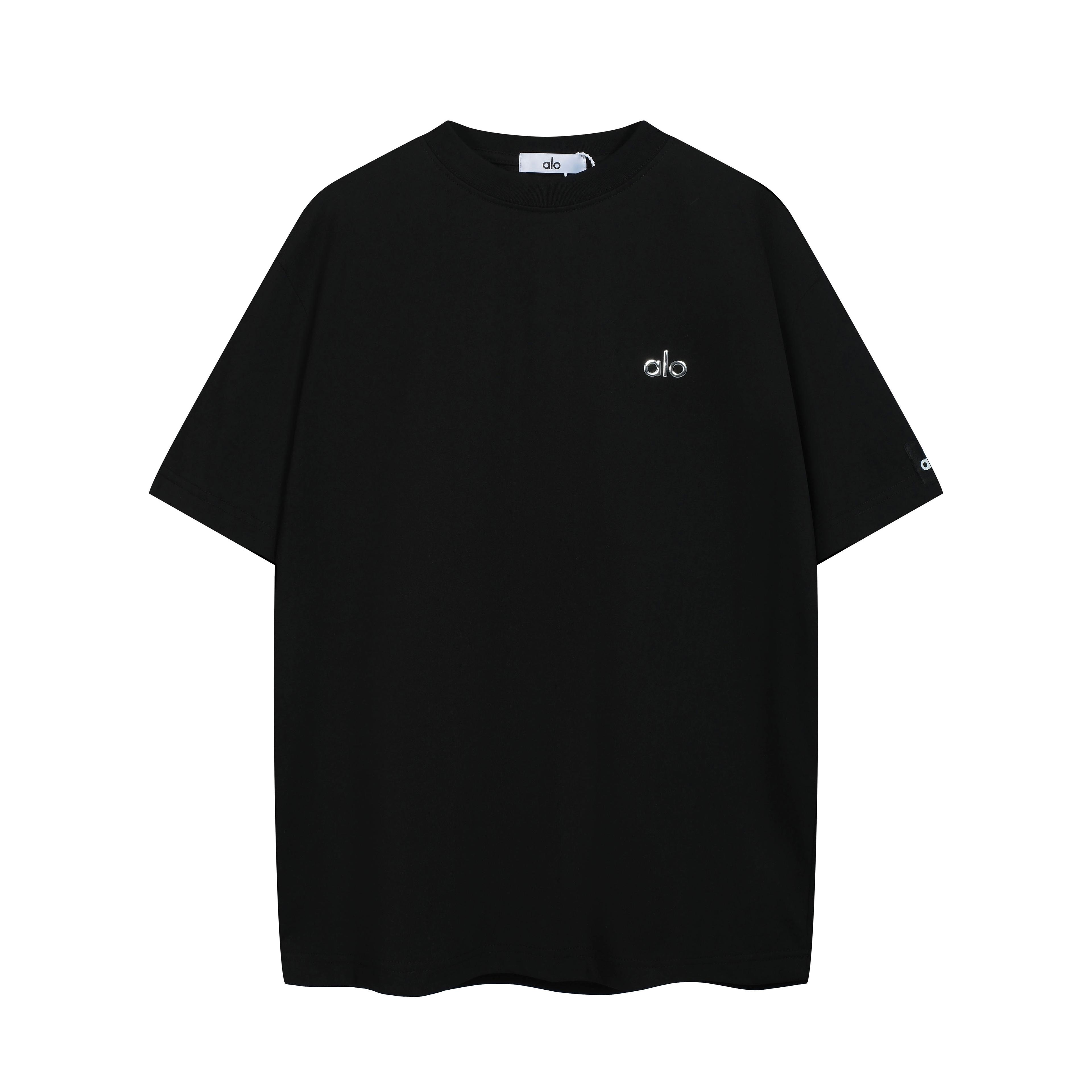 ALO Yoga Metallic Logo Black Tee - Relaxed Fit Studio to Street