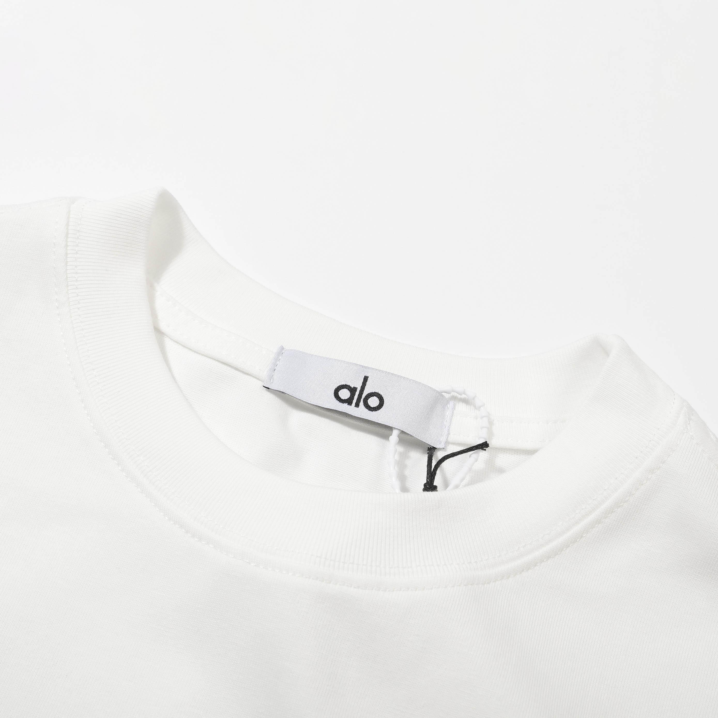 ALO Yoga White Logo Short Sleeve Tee - Relaxed Studio Fit