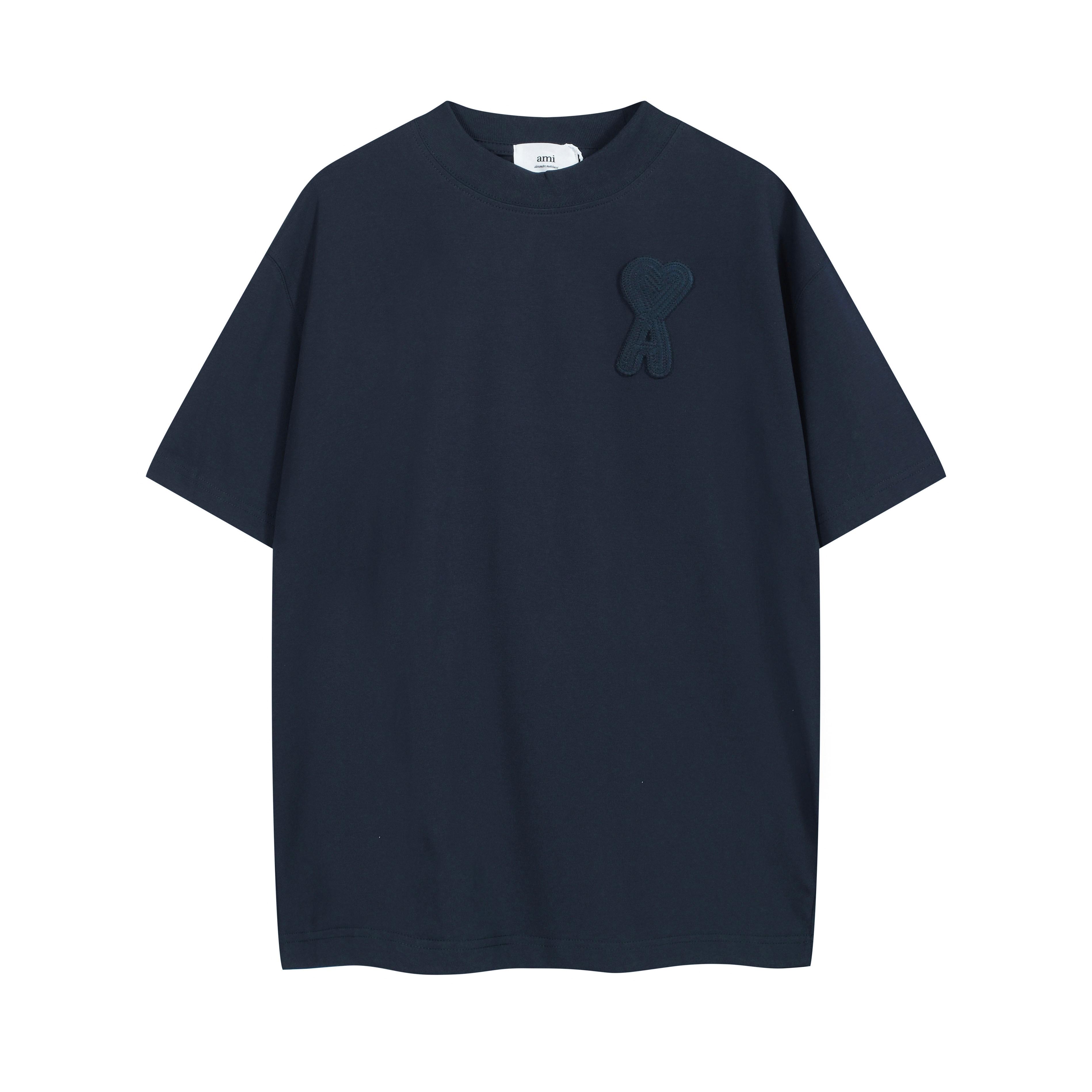 AMI Paris Ami De Coeur T-Shirt - Night Blue Unisex Cotton Tee