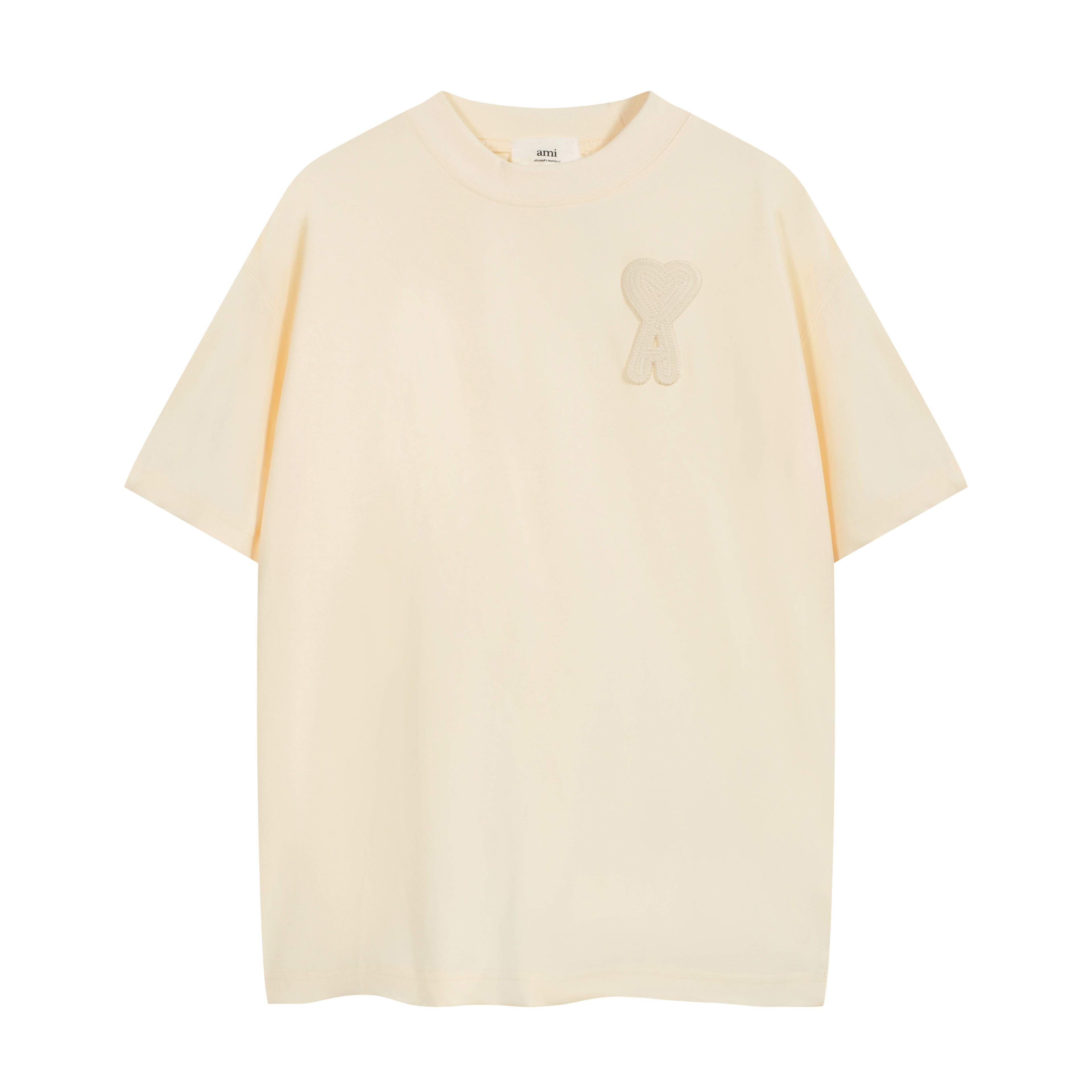 AMI Paris Ami De Coeur T-Shirt - Beige Cream Tonal Logo