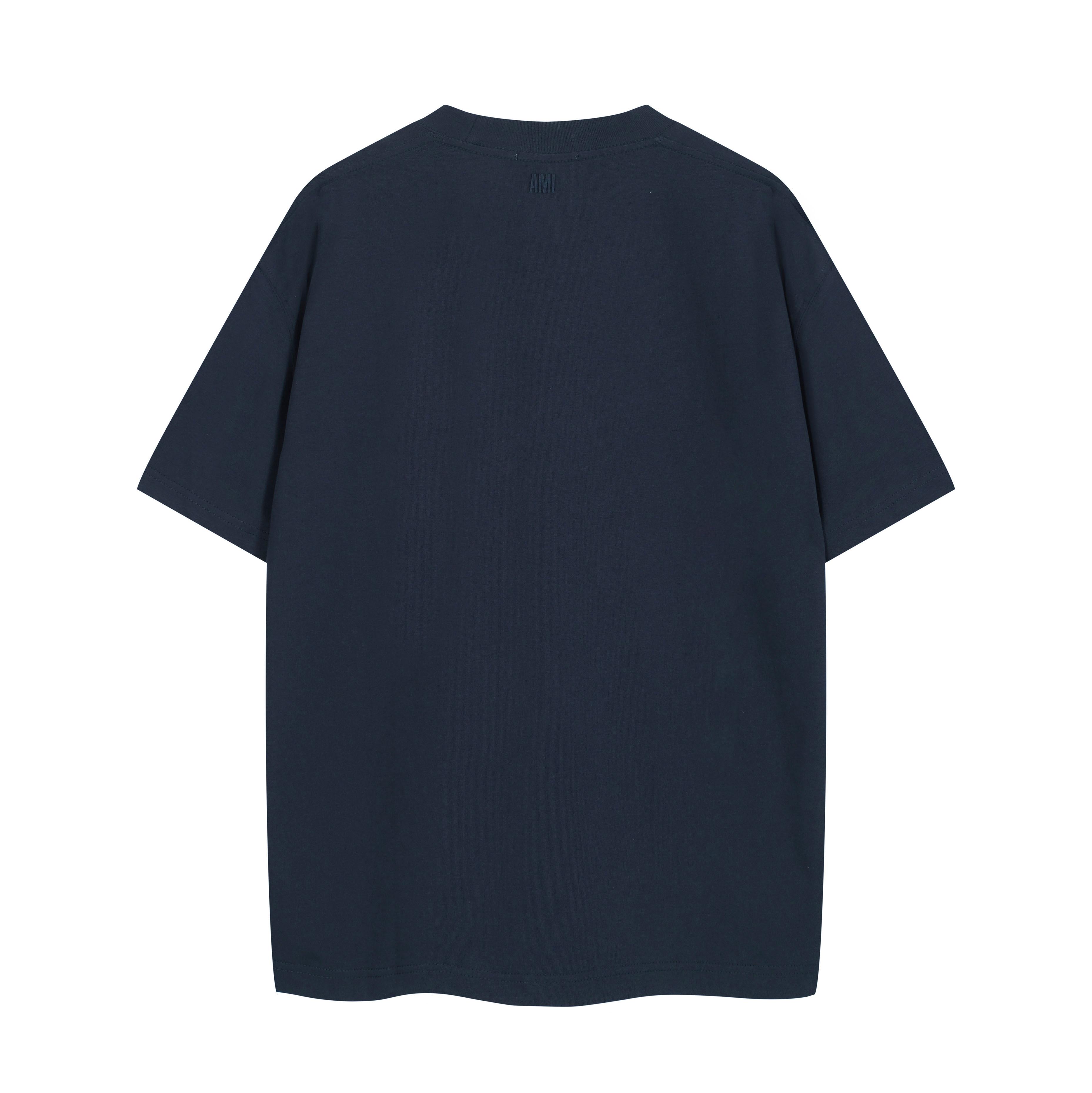 AMI Paris Ami De Coeur T-Shirt - Night Blue Unisex Cotton Tee