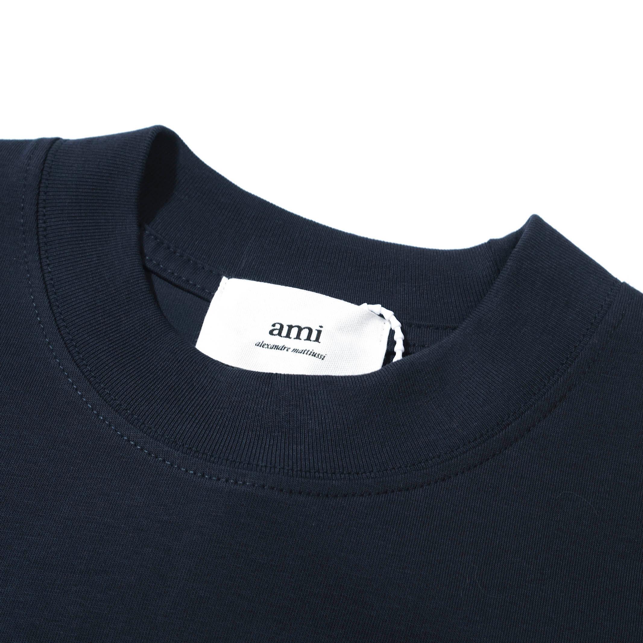 AMI Paris Ami De Coeur T-Shirt - Night Blue Unisex Cotton Tee