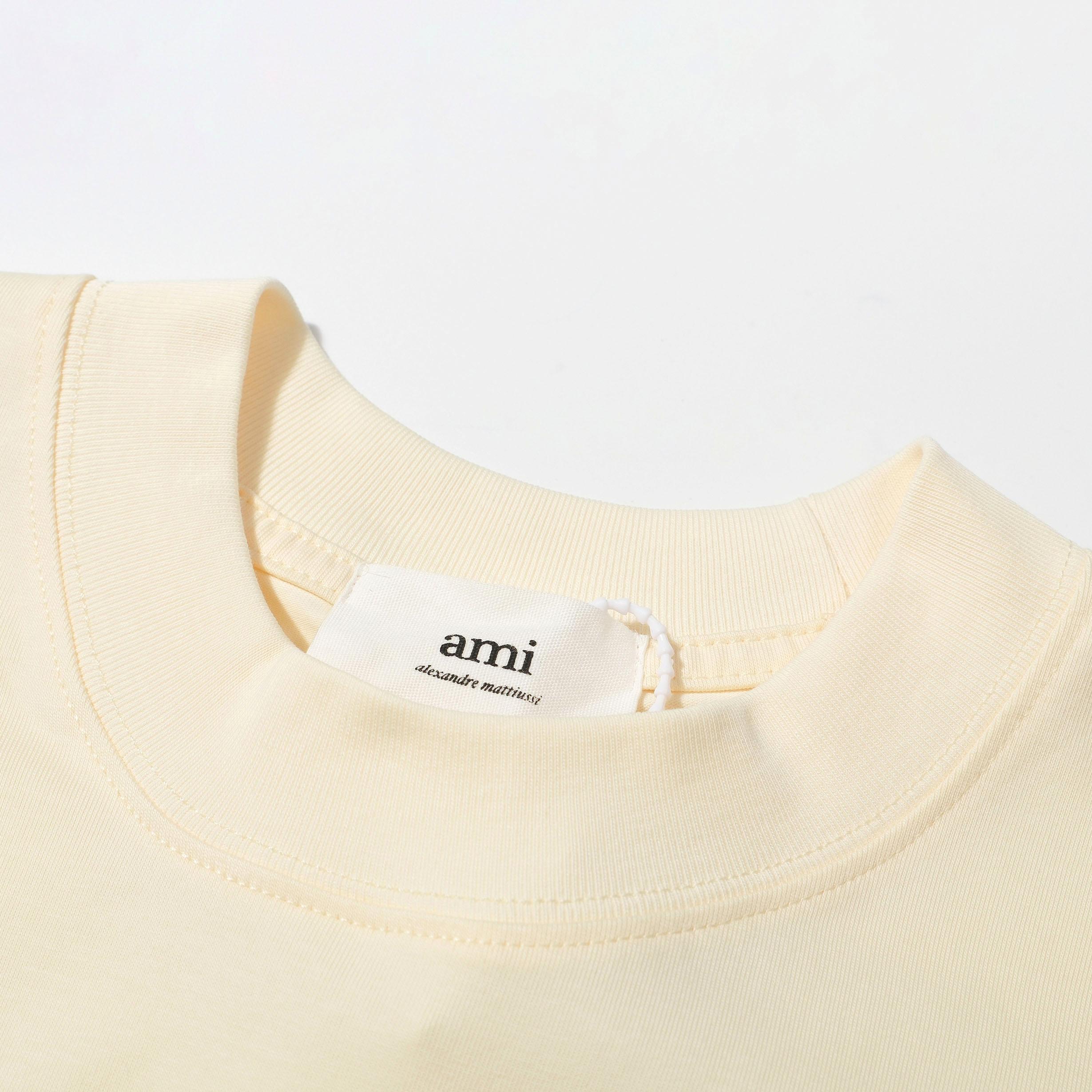 AMI Paris Ami De Coeur T-Shirt - Beige Cream Tonal Logo