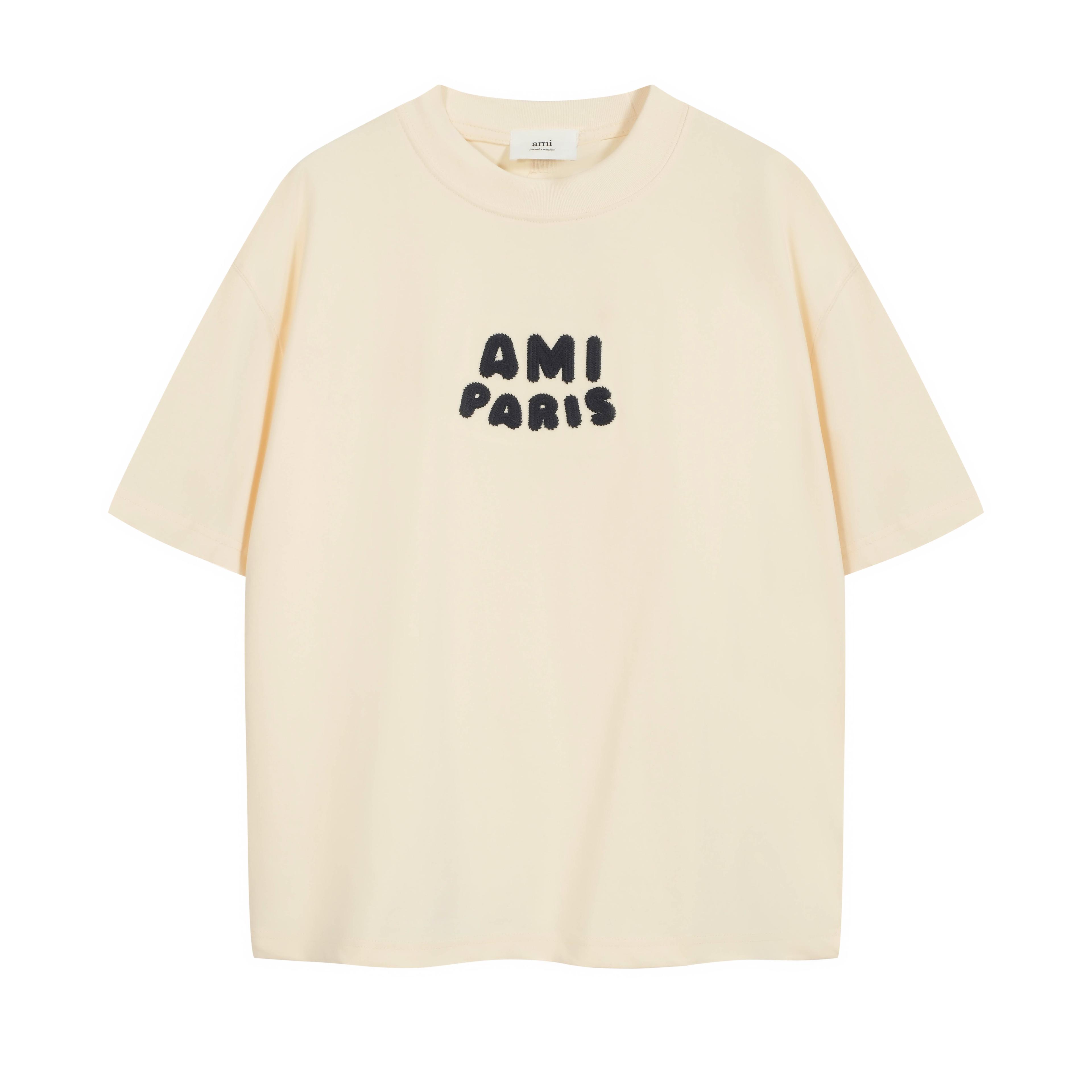AMI Paris Beige Terry Patch T-Shirt - Unisex Ami de Cœur
