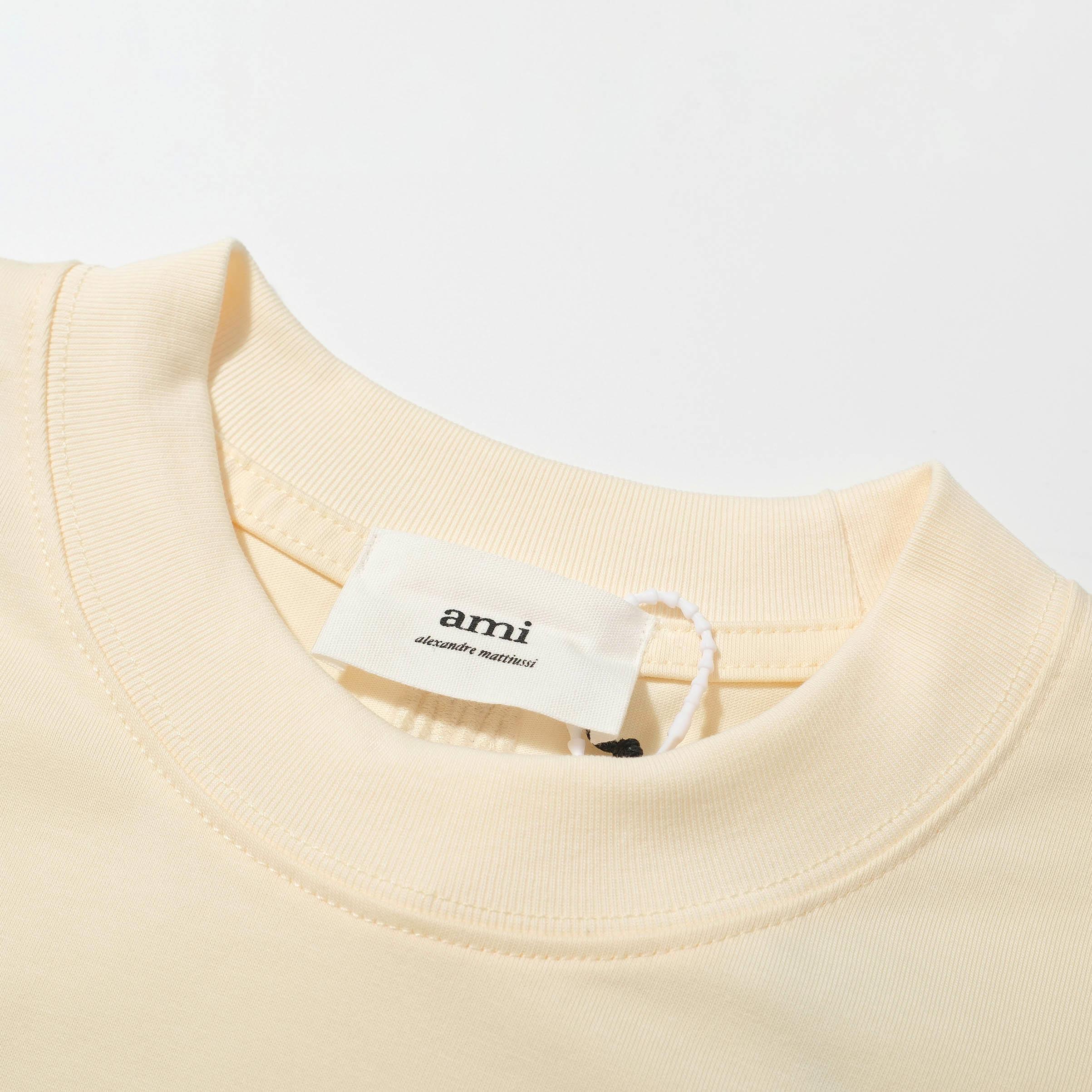 AMI Paris Beige Terry Patch T-Shirt - Unisex Ami de Cœur