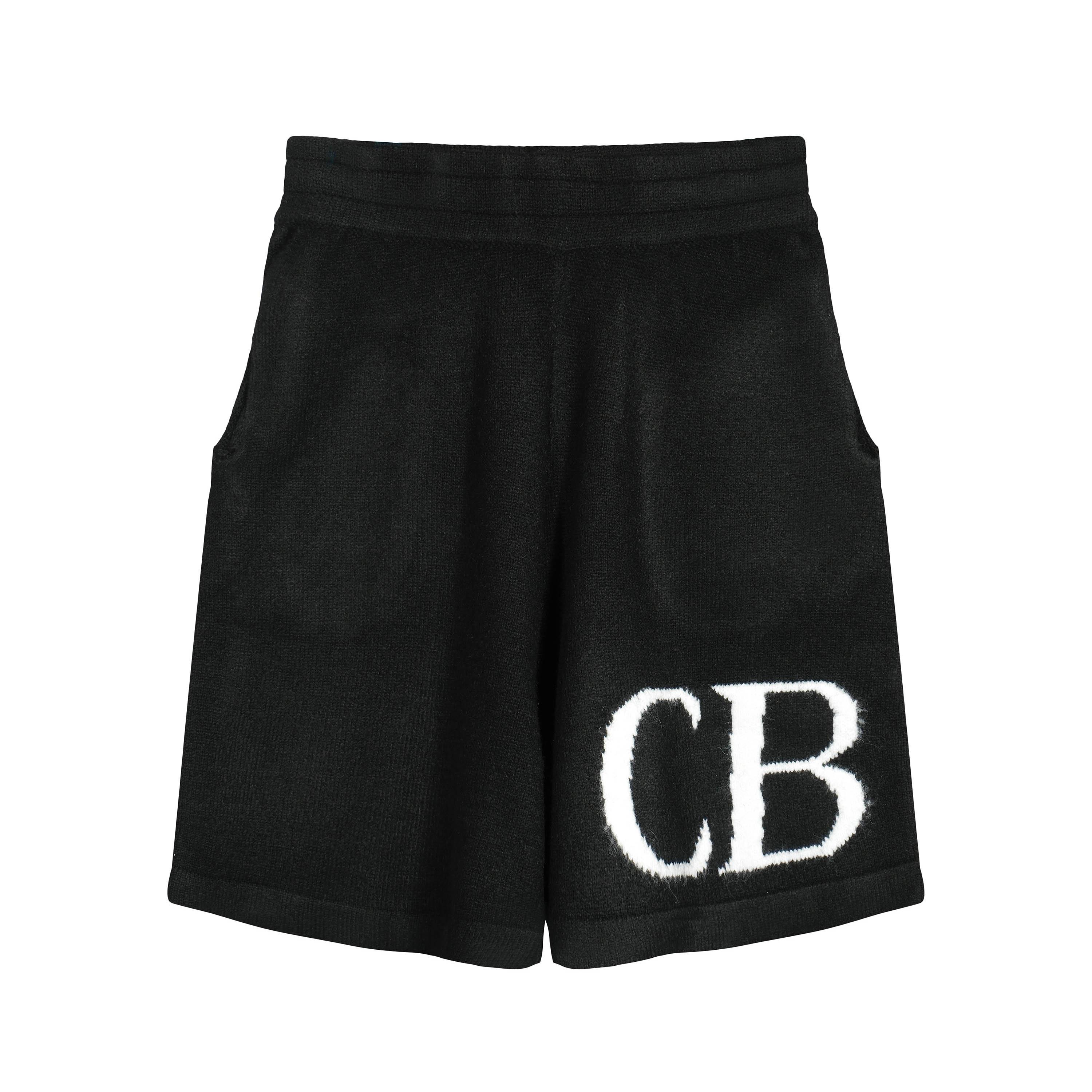 CB Monogram Knit Terry Cloth Shorts - Black & White Logo