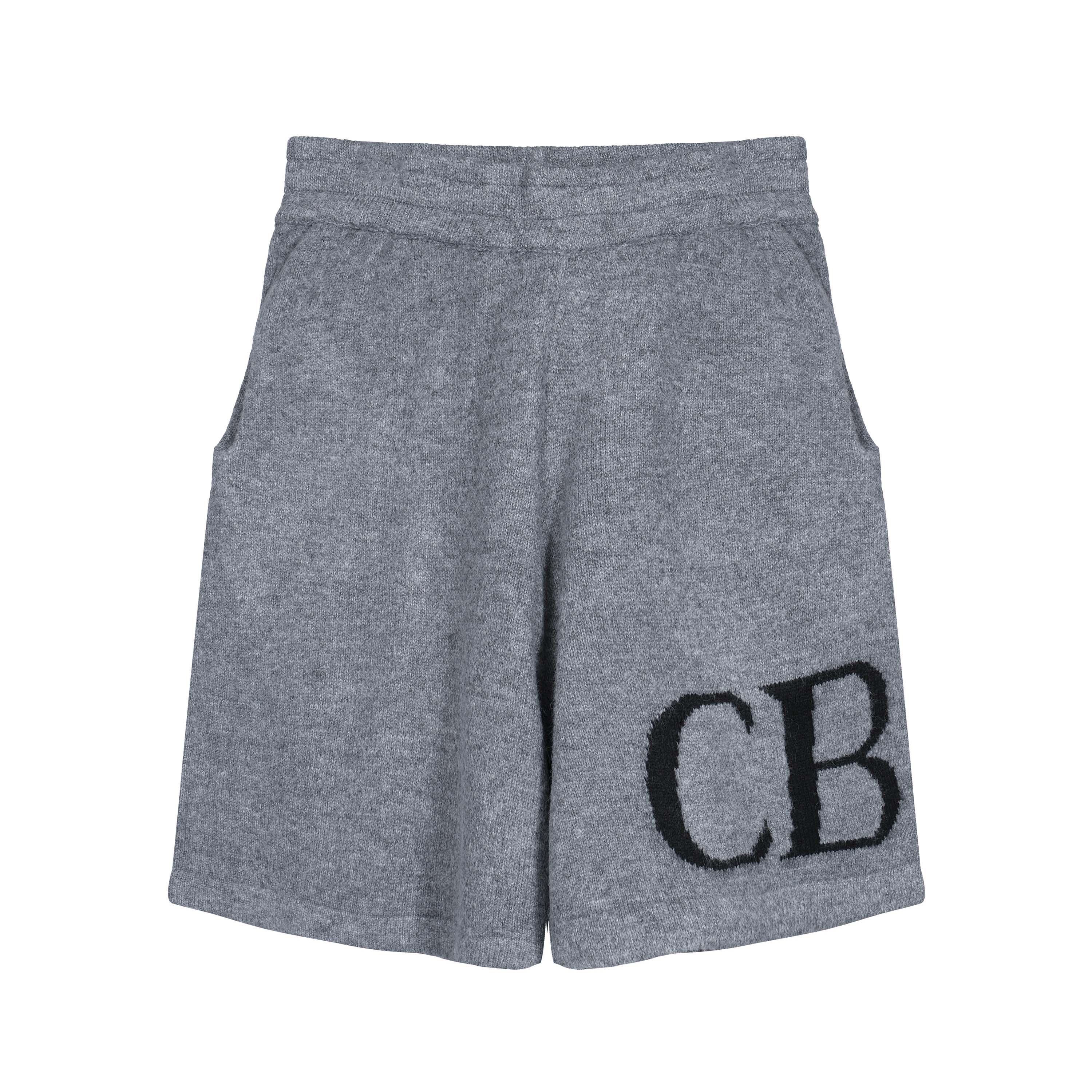 CB Monogram Knit Terry Cloth Shorts - Heather Grey Relaxed Fit
