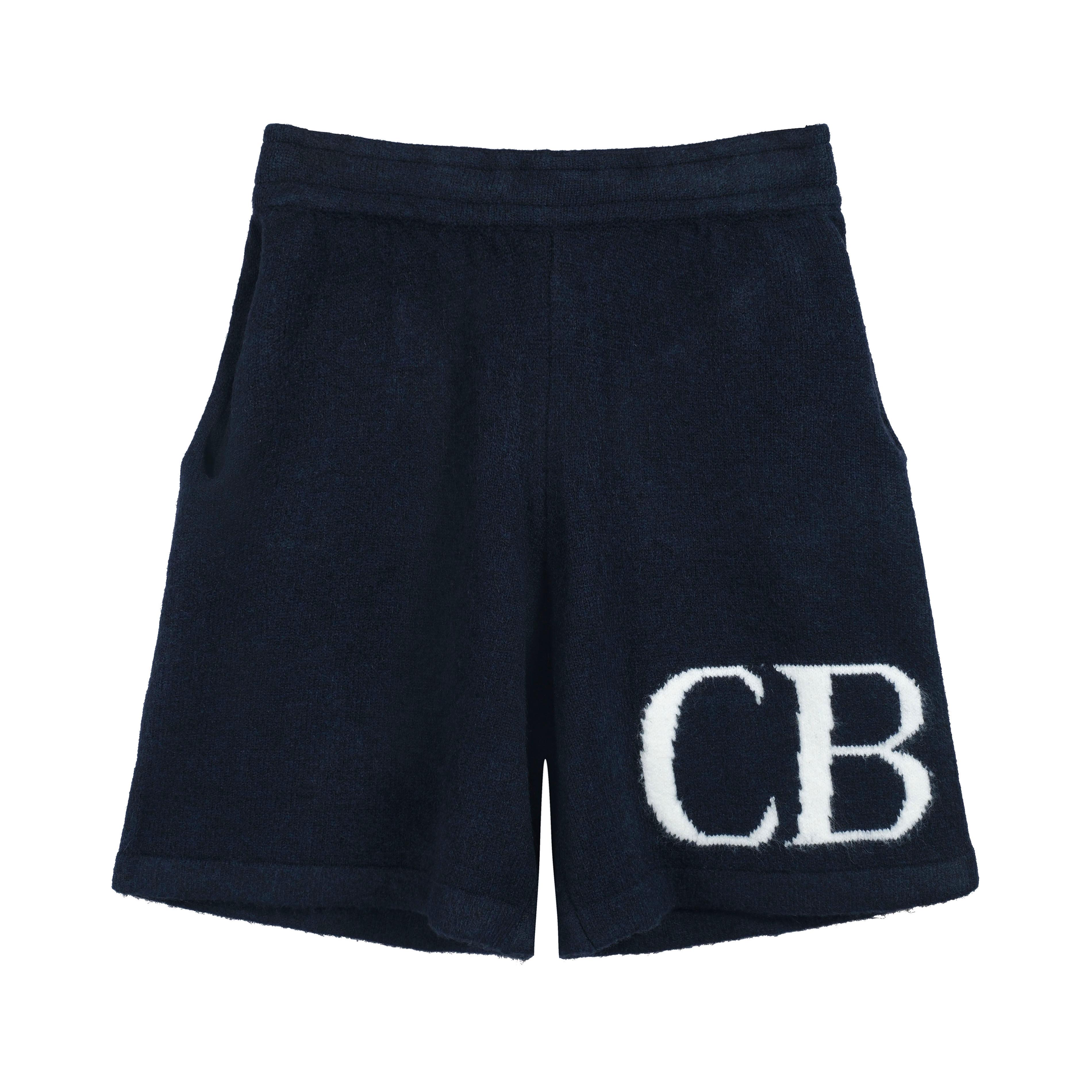 Black CB Knit Terry Cloth Shorts - White Monogram Logo