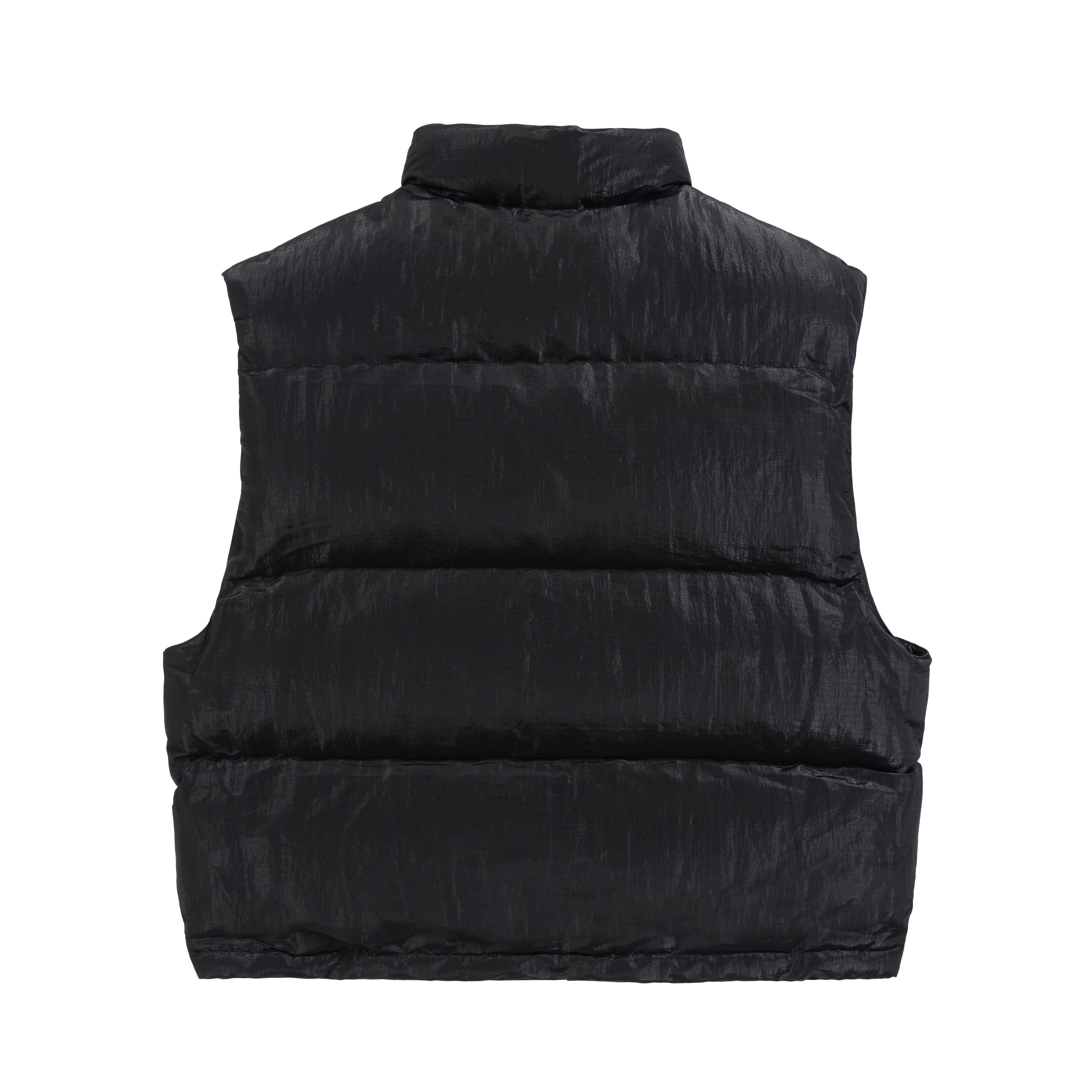 Black Shiny Cropped Puffer Vest - Cole Buxton Down Gilet