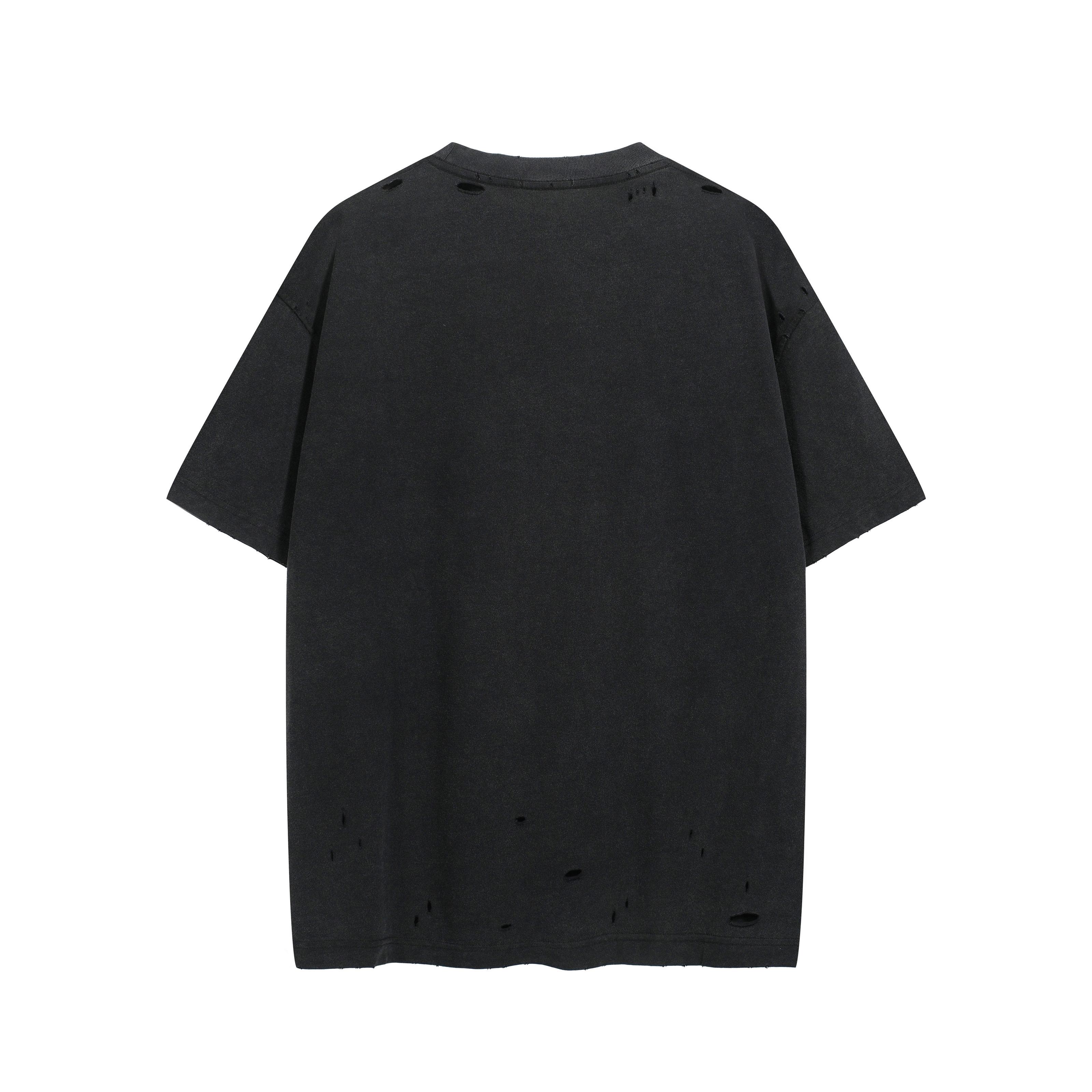 Courrèges Unisex Distressed T-Shirt - Embossed Logo Black