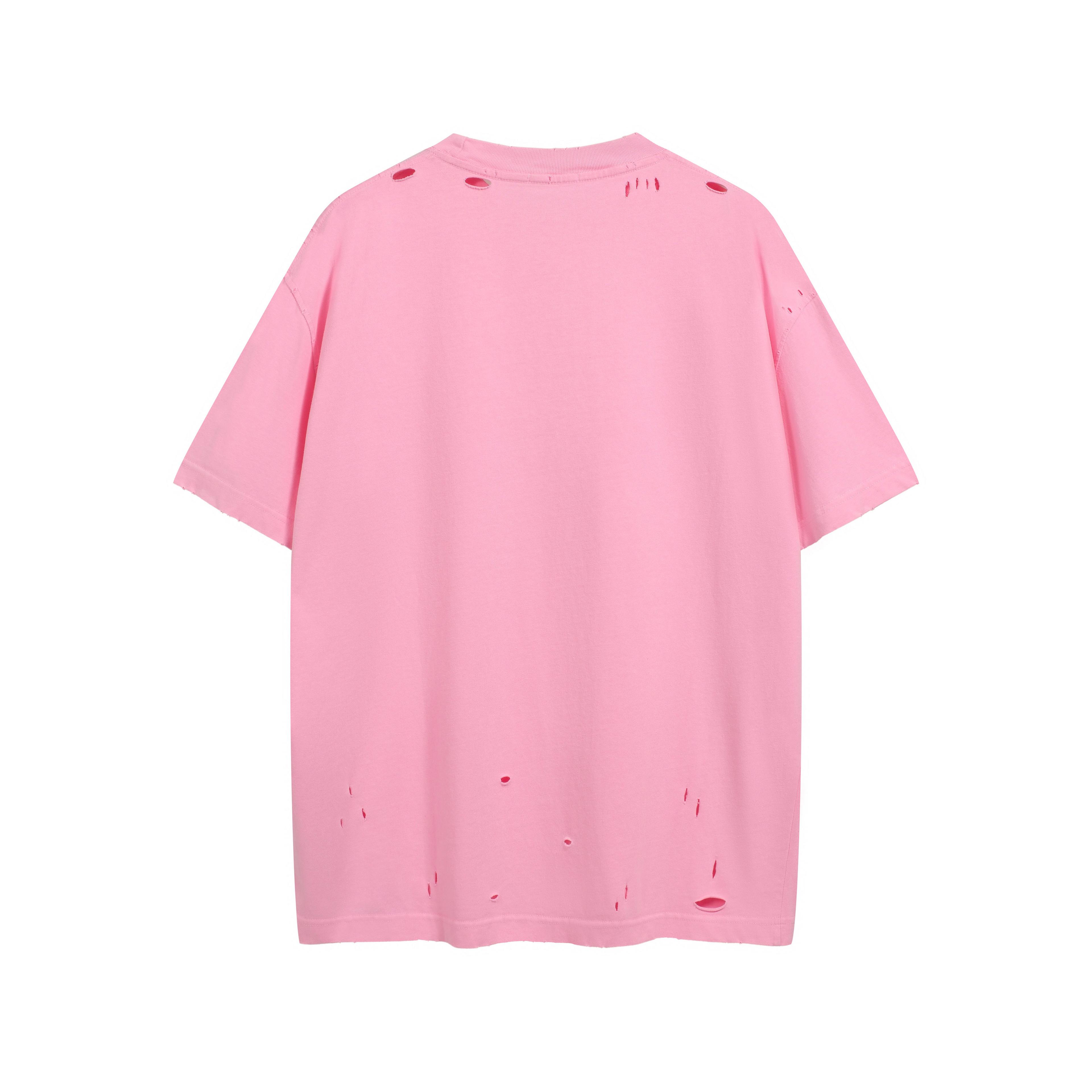Courrèges Unisex Hot Pink Distressed T-Shirt - Embossed Logo