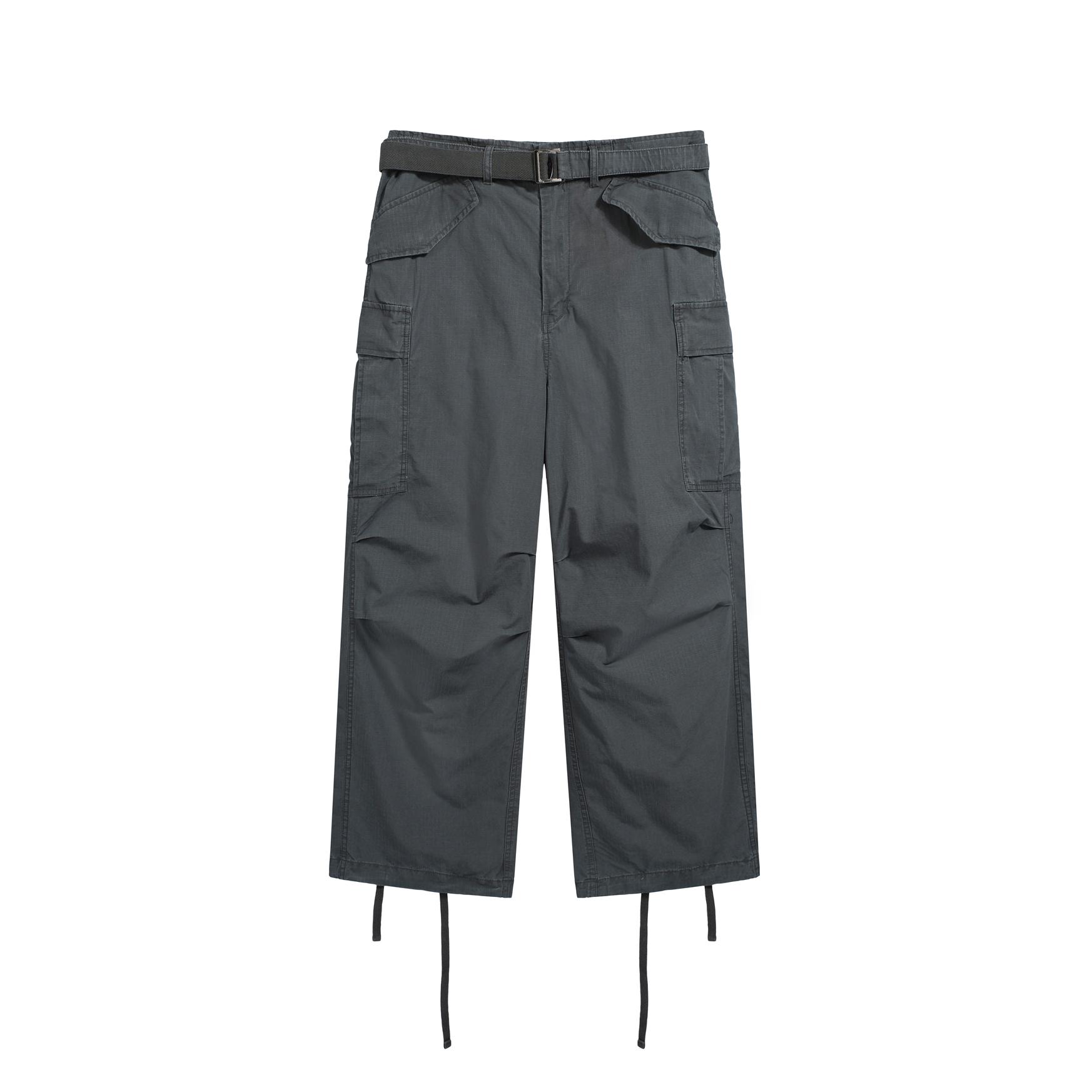 3D Wide-Leg Grey Military Cargo Trousers with Belt