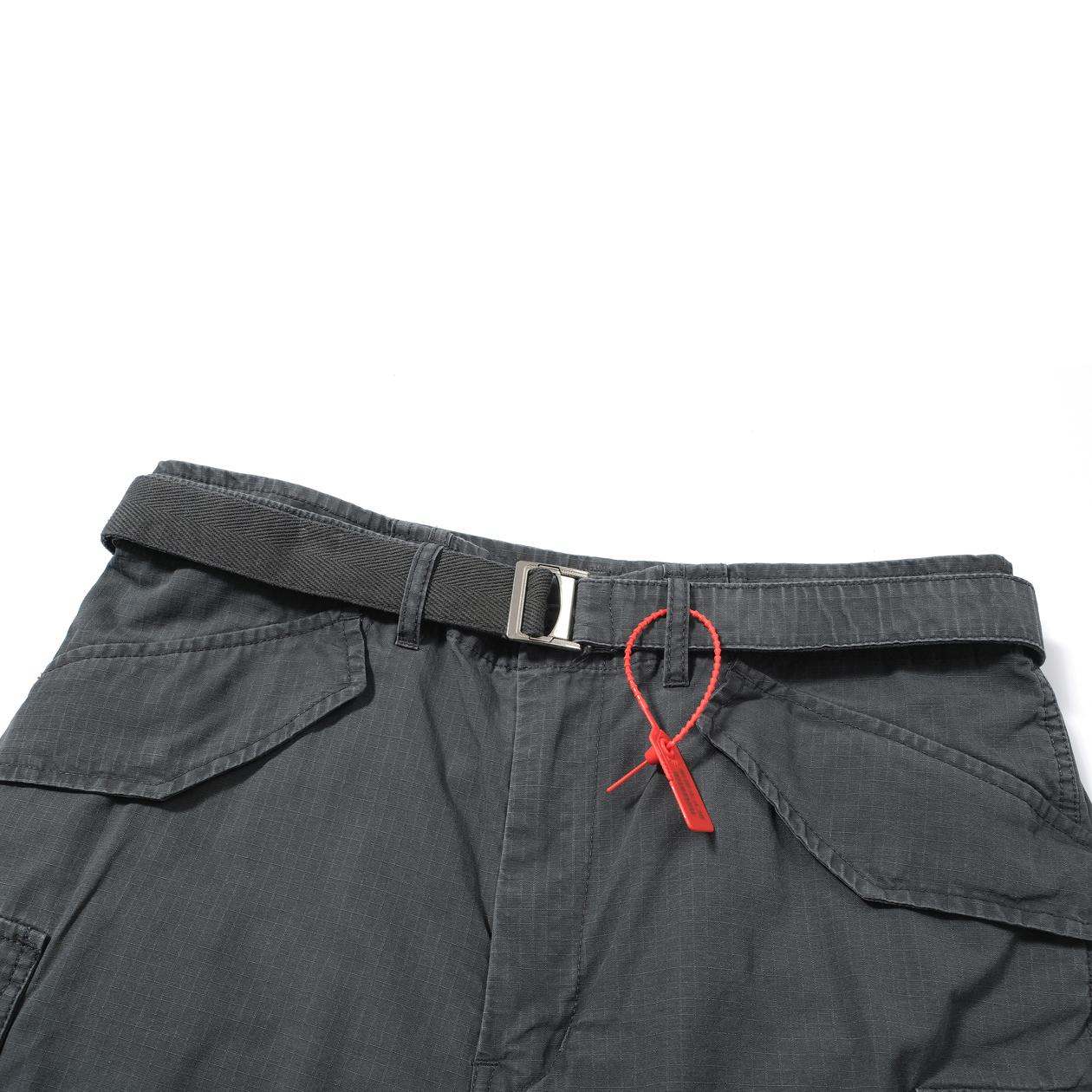 3D Wide-Leg Grey Military Cargo Trousers with Belt