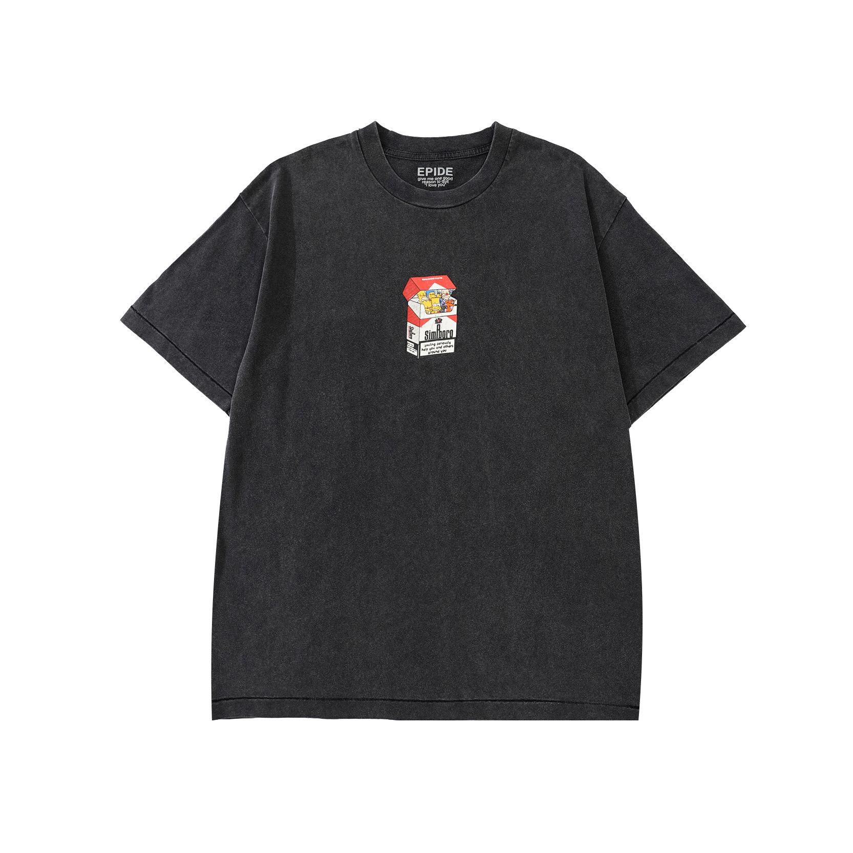 EPIDE Washed Black Vintage Cigarette Box Print T-Shirt