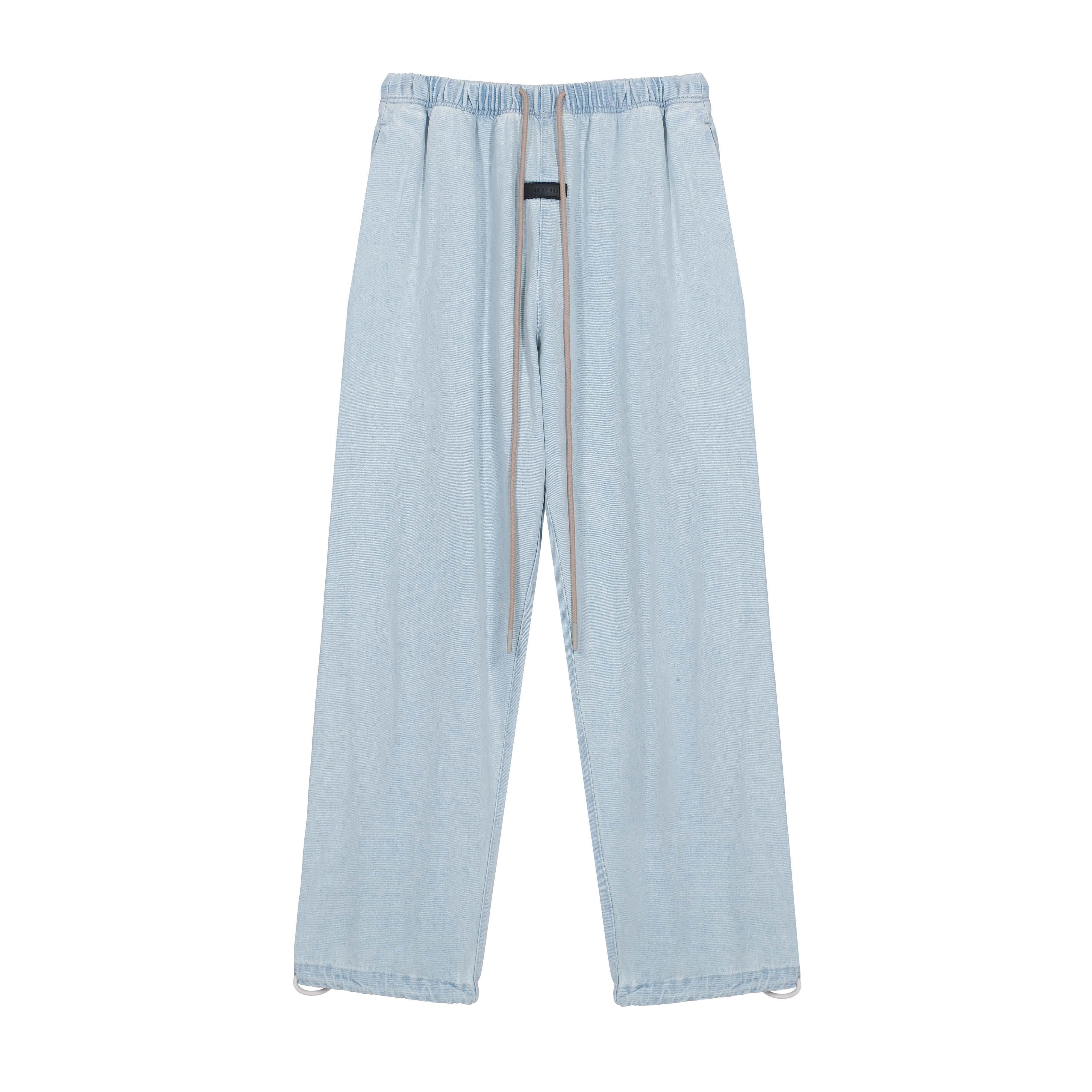 FOG ESSENTIALS Light Wash Drawcord Wide-Leg Denim Jeans